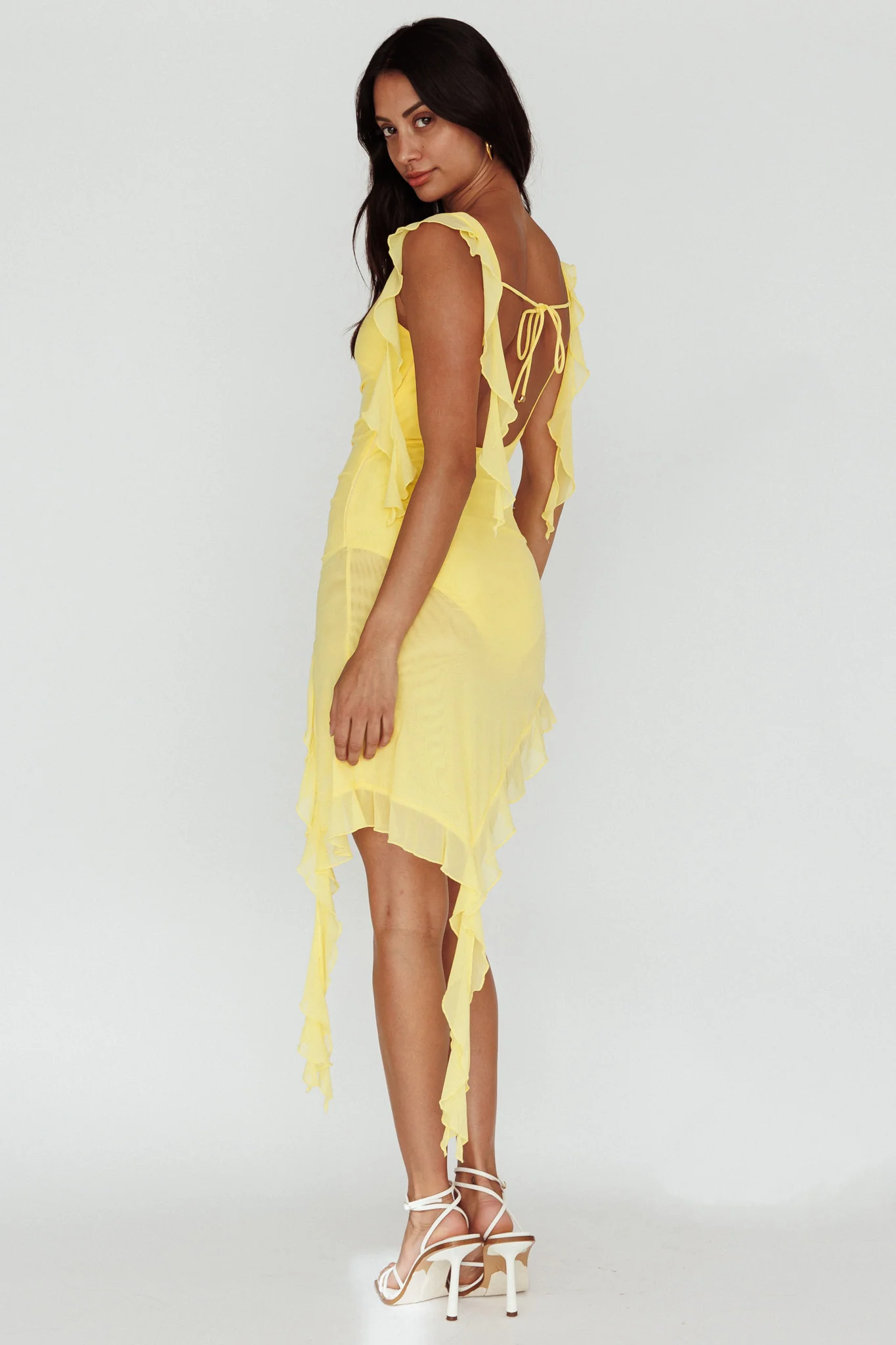 After Party Sleeveless Ruffle Trim Mini Dress Lemon - Seraphlike