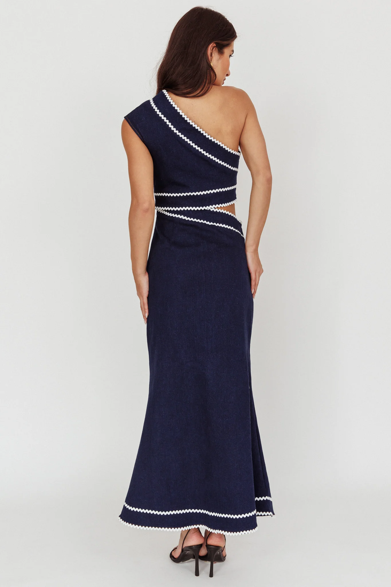 Mahli One-Shoulder Cut-Out Maxi Dress Dark Denim - Seraphlike