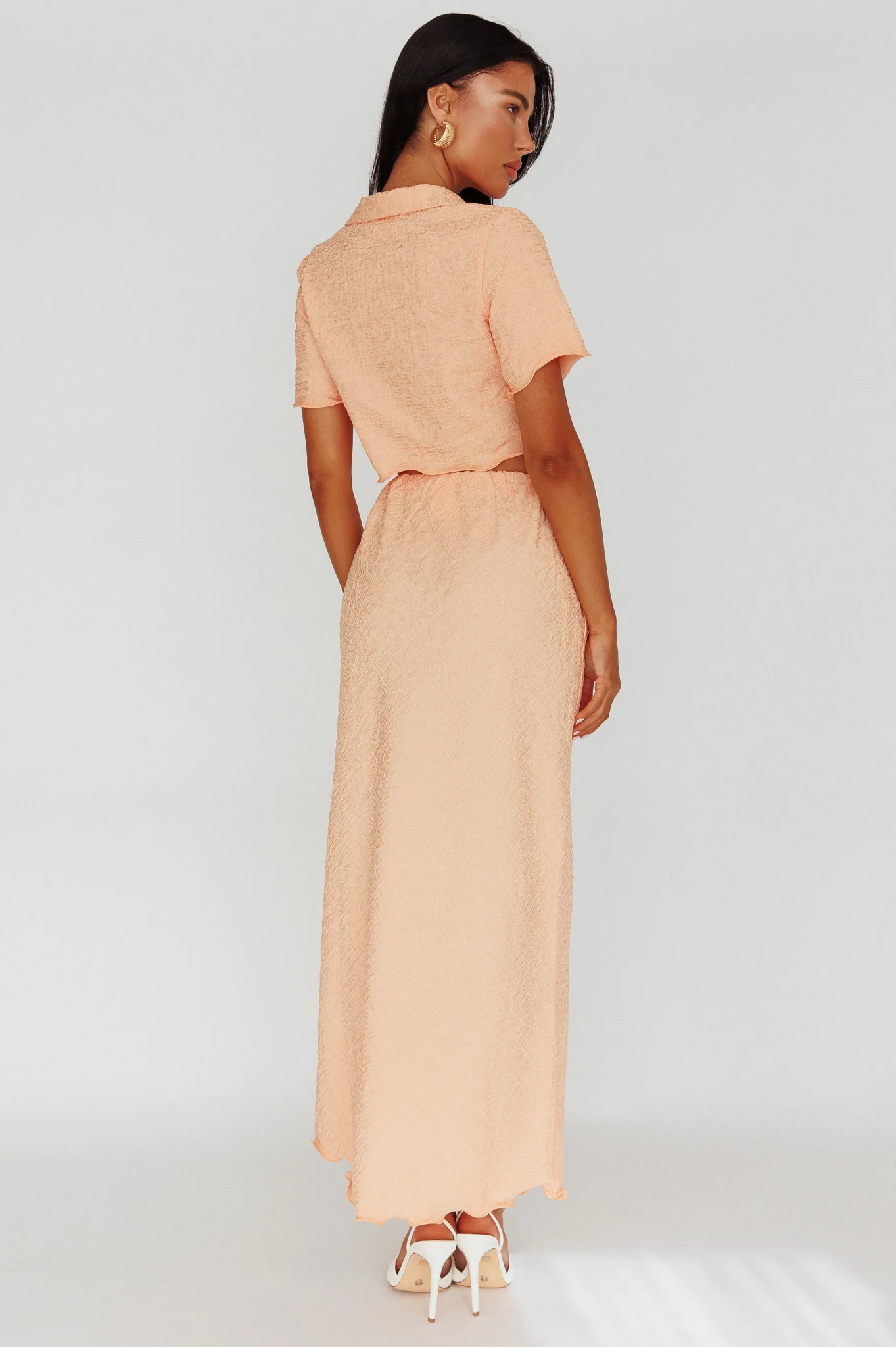 Roman Midi Skirt Textured Melon - Seraphlike