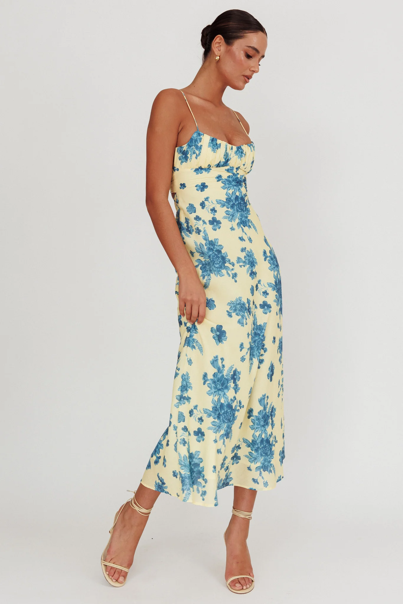 Nerida Low Back Twist Floral Maxi Dress Yellow - Seraphlike
