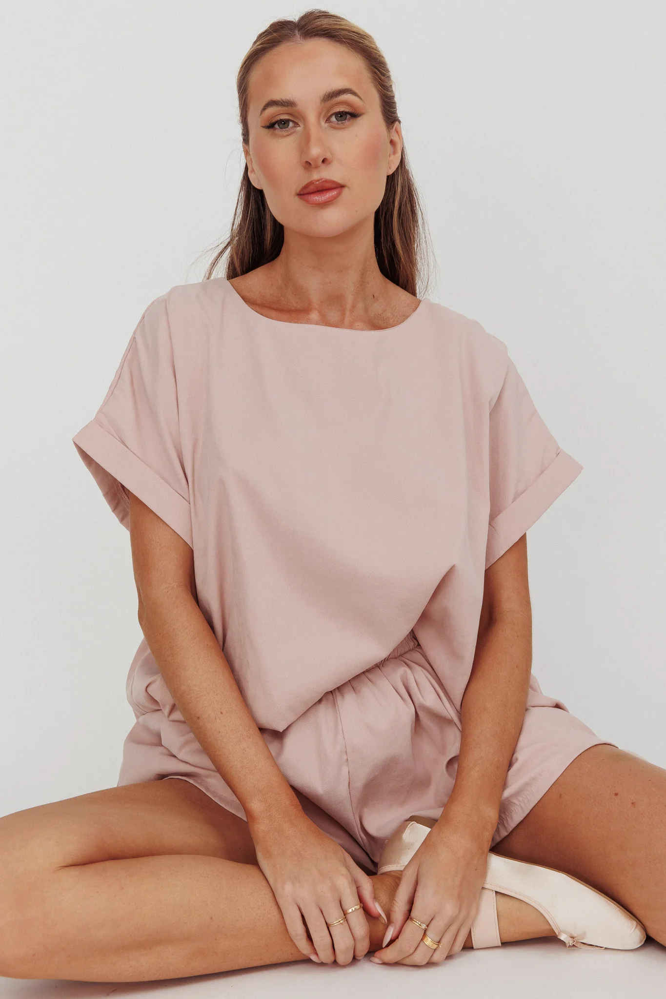 Yuna Pleat Back Boxy Tee Blush - Seraphlike