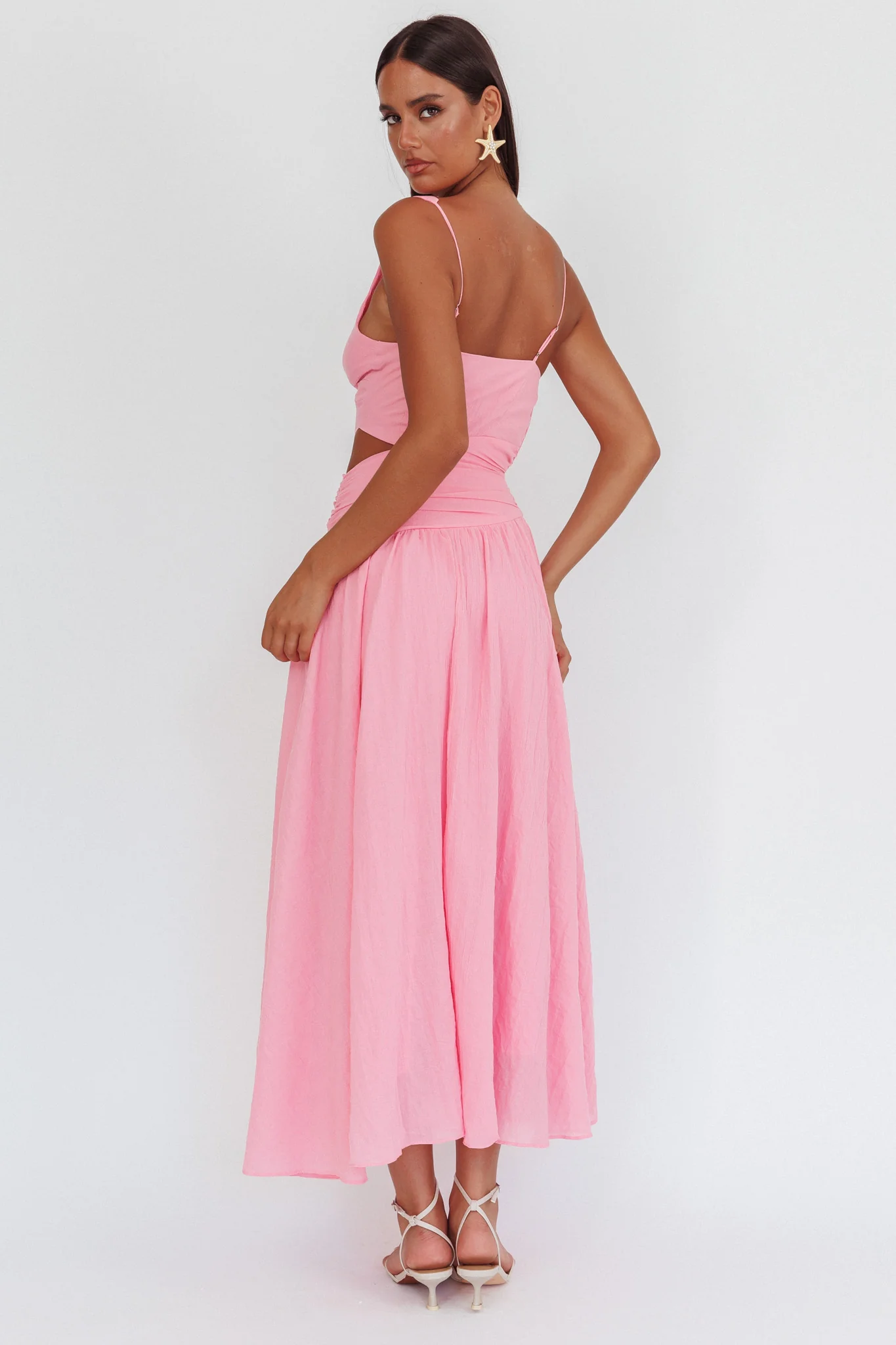 First Dates Waist Cut-Out Maxi Dress Pink - Seraphlike