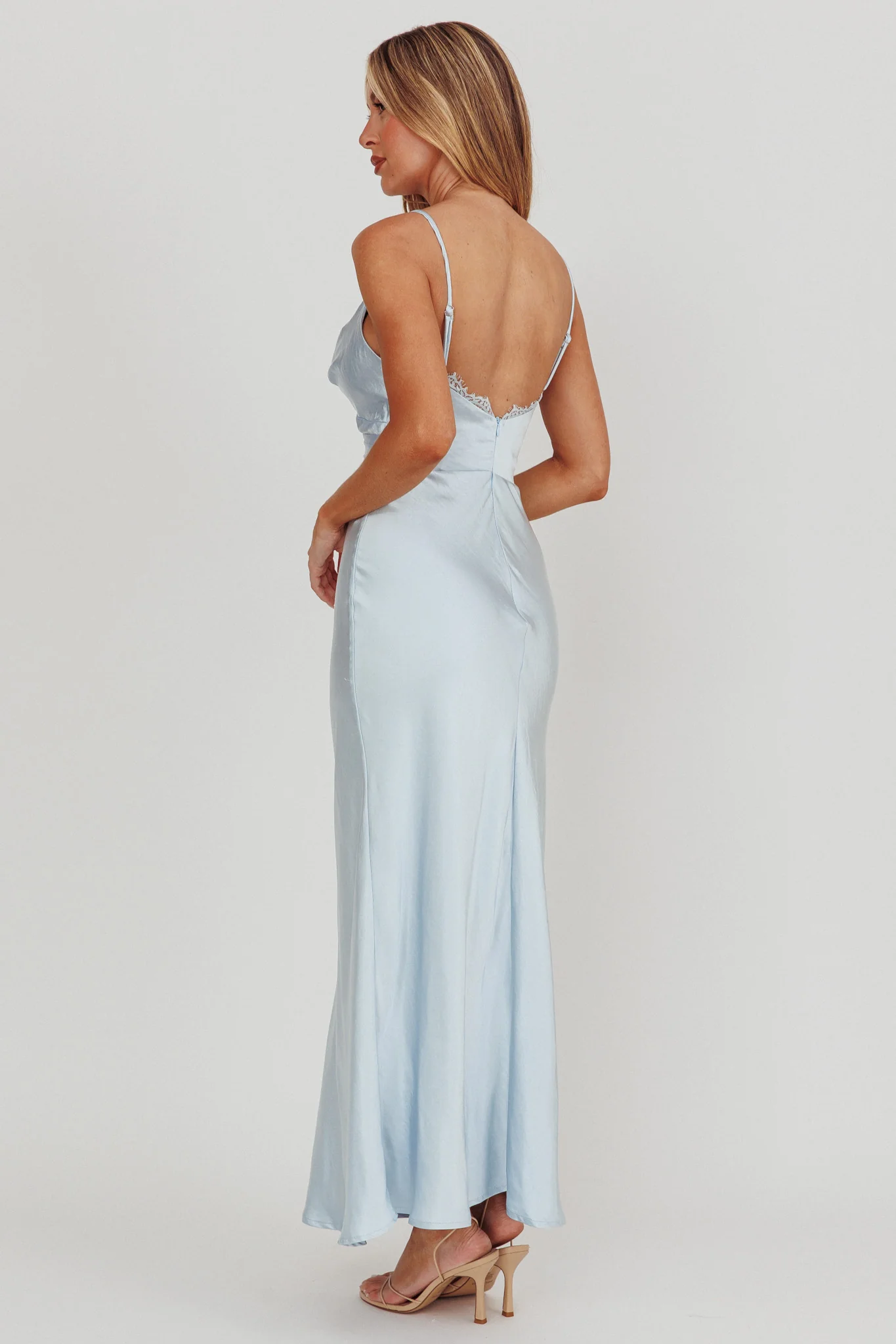 Our Story Surplice Neckline Maxi Dress Steel Blue - Seraphlike