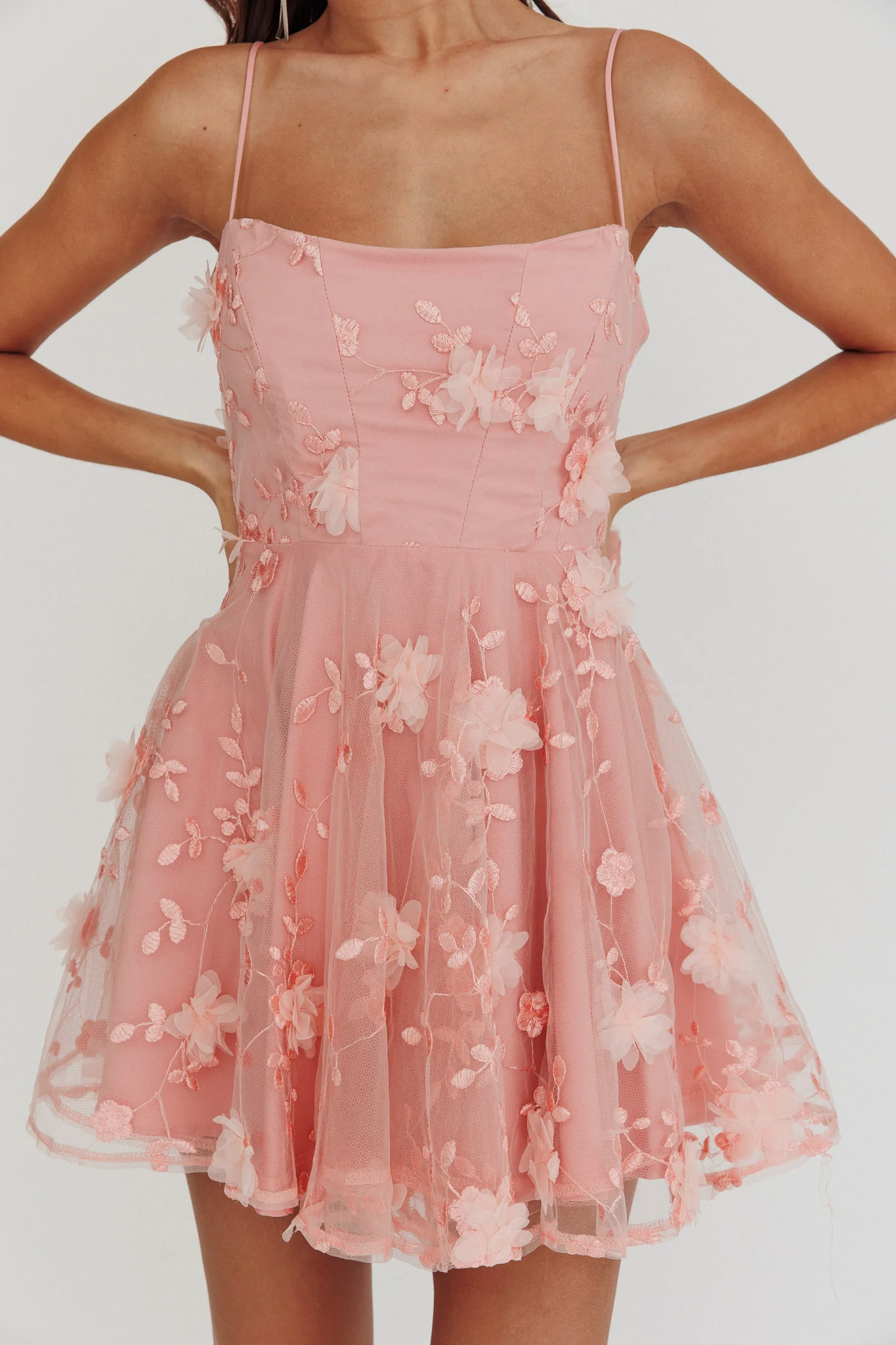 Athens Floral Bow Mini Dress Pink - Seraphlike