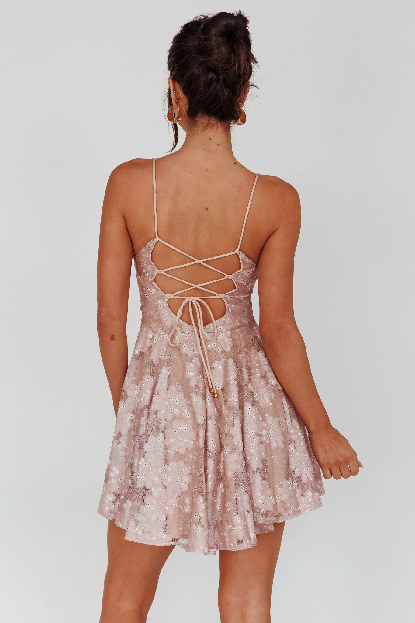 Merida Lace-Up Back Dress Floral Blush - Seraphlike