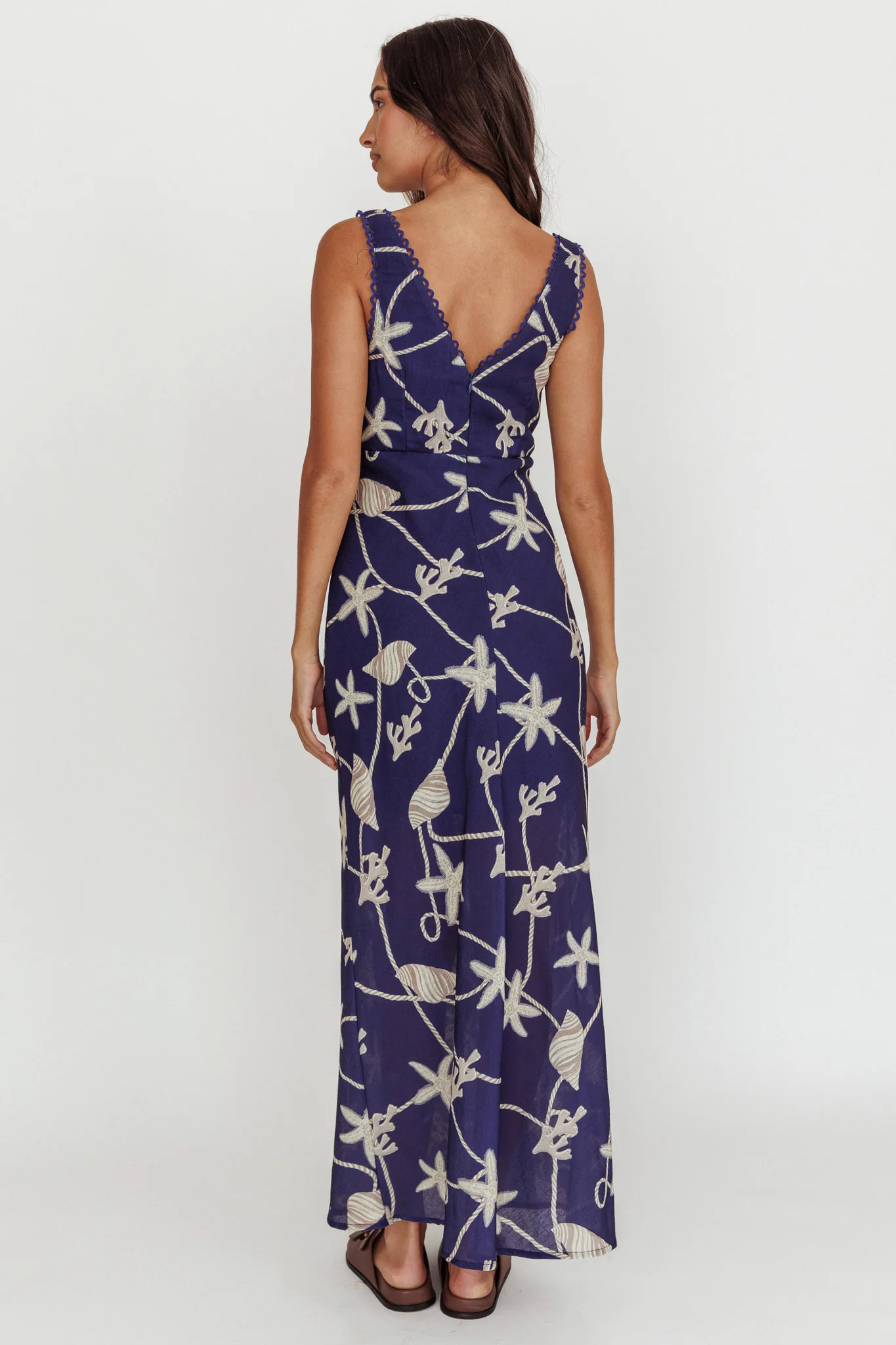 Miss Divine V-Neck Ocean Maxi Dress Blue - Seraphlike