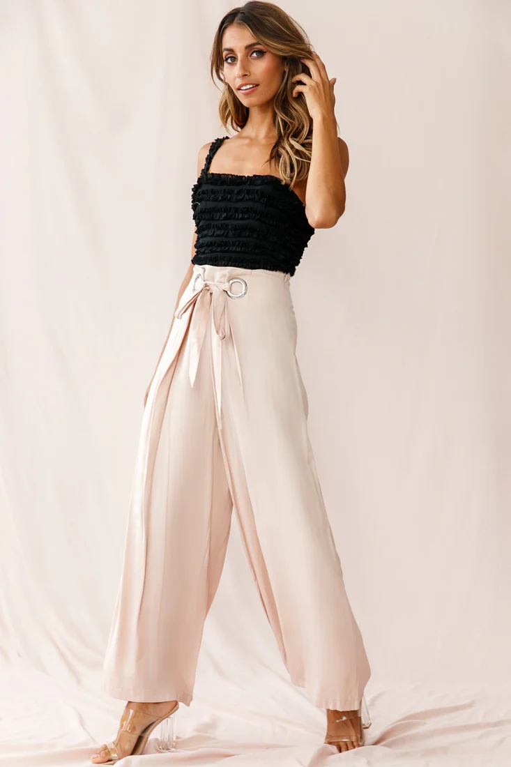 Saigon Wide Leg Eyelet Pants Mocha - Seraphlike