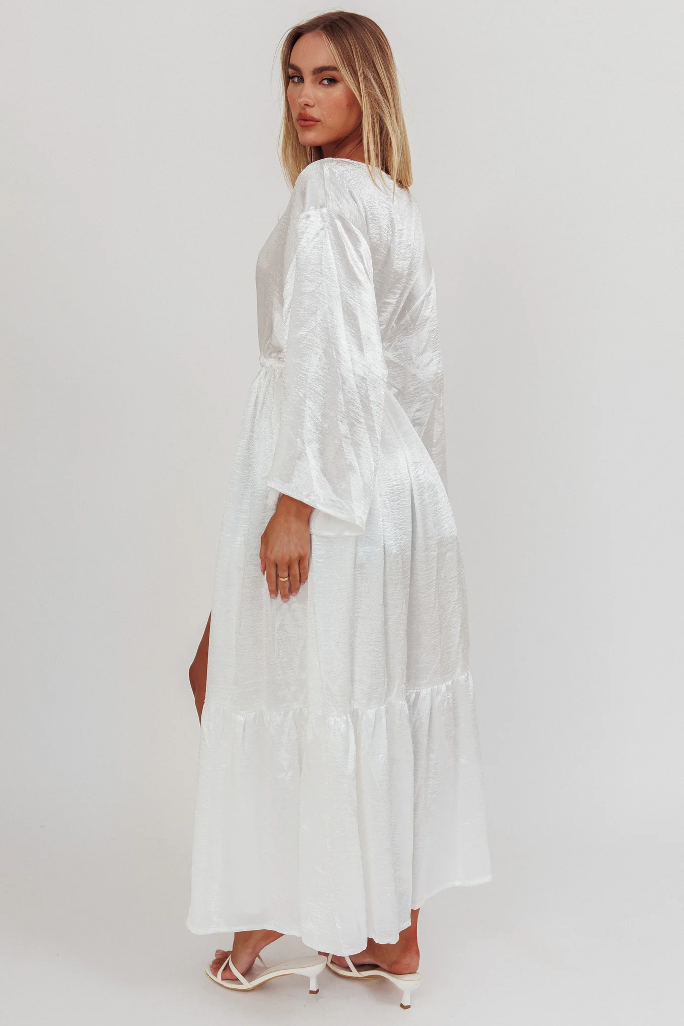 Good Advice Drawstring Waist Satin Robe Pearl - Seraphlike