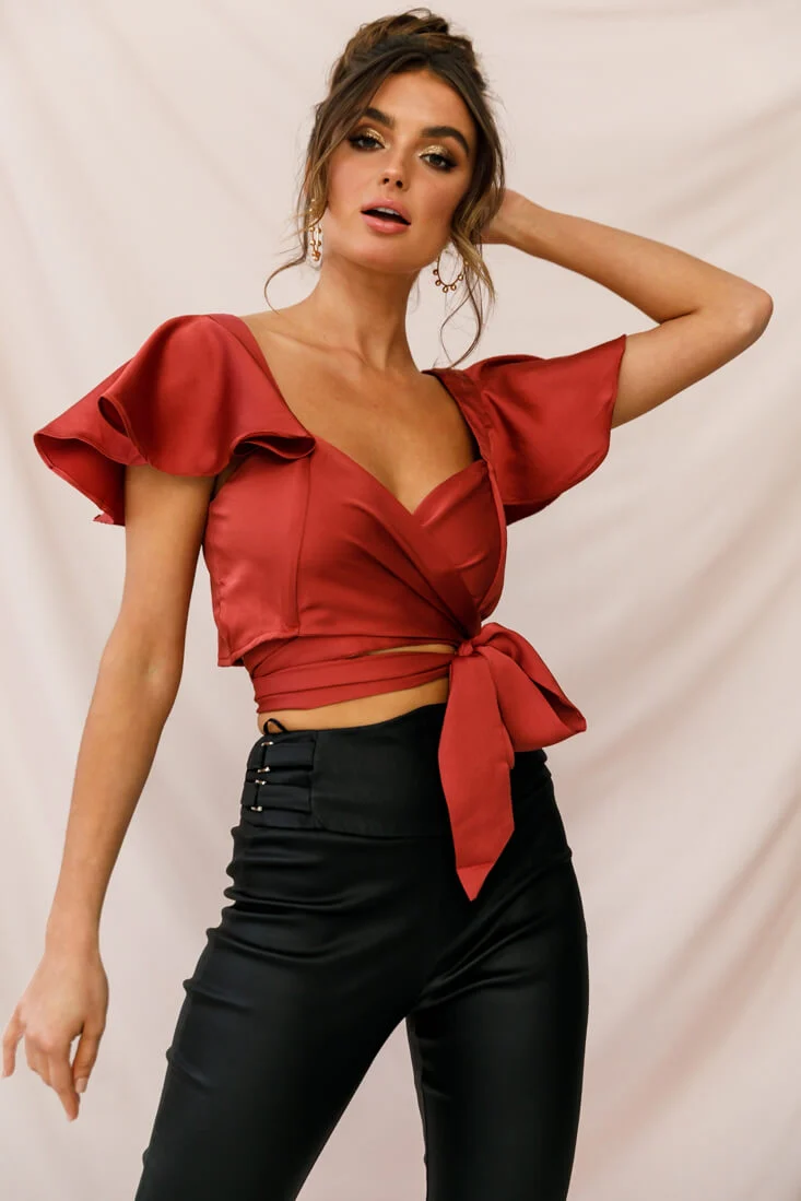 Marquise Wrap Crop Top Rosewood - Seraphlike