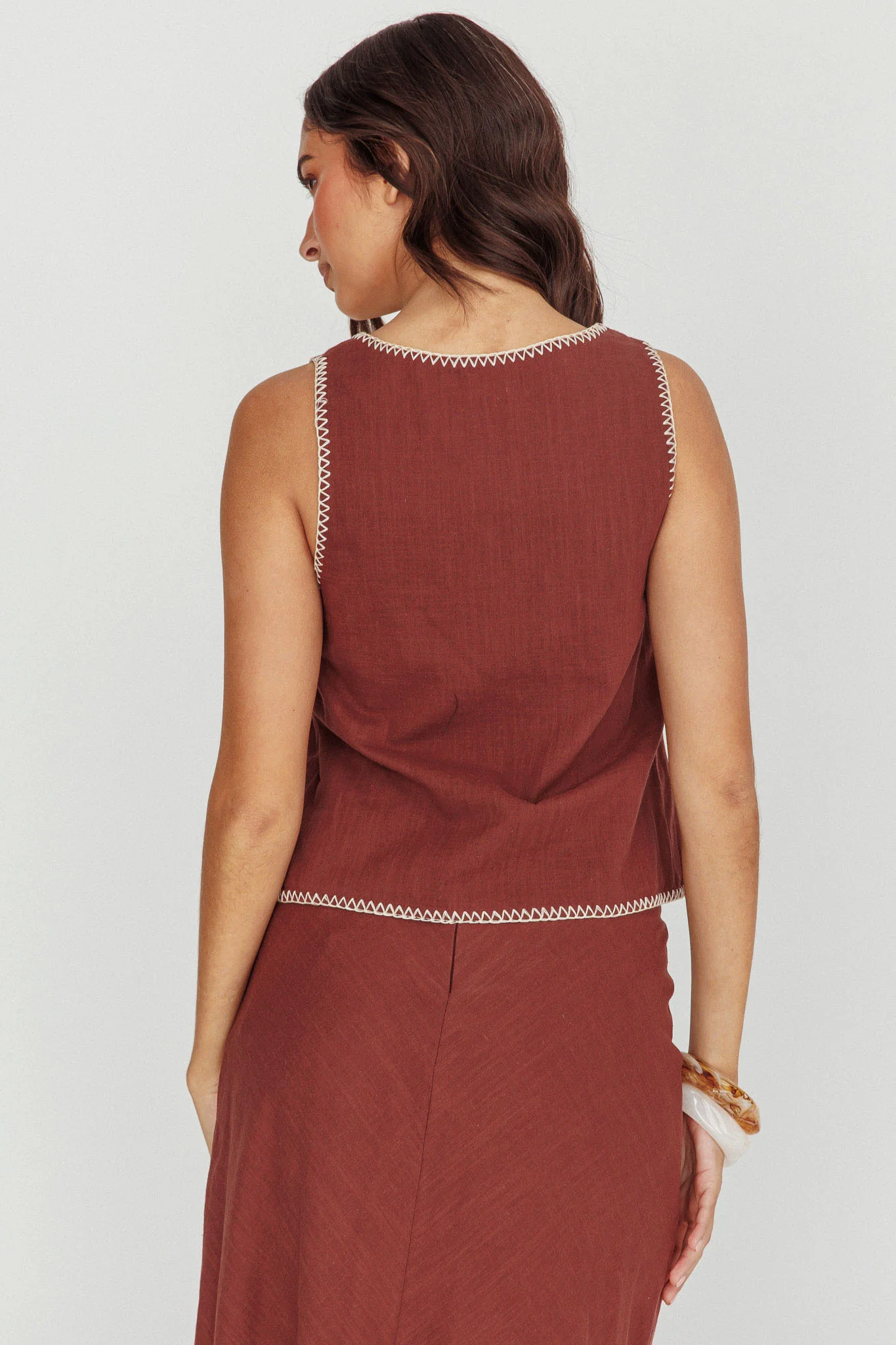 Dose Of Sunshine Blanket Stitch Vest Top Chocolate - Seraphlike