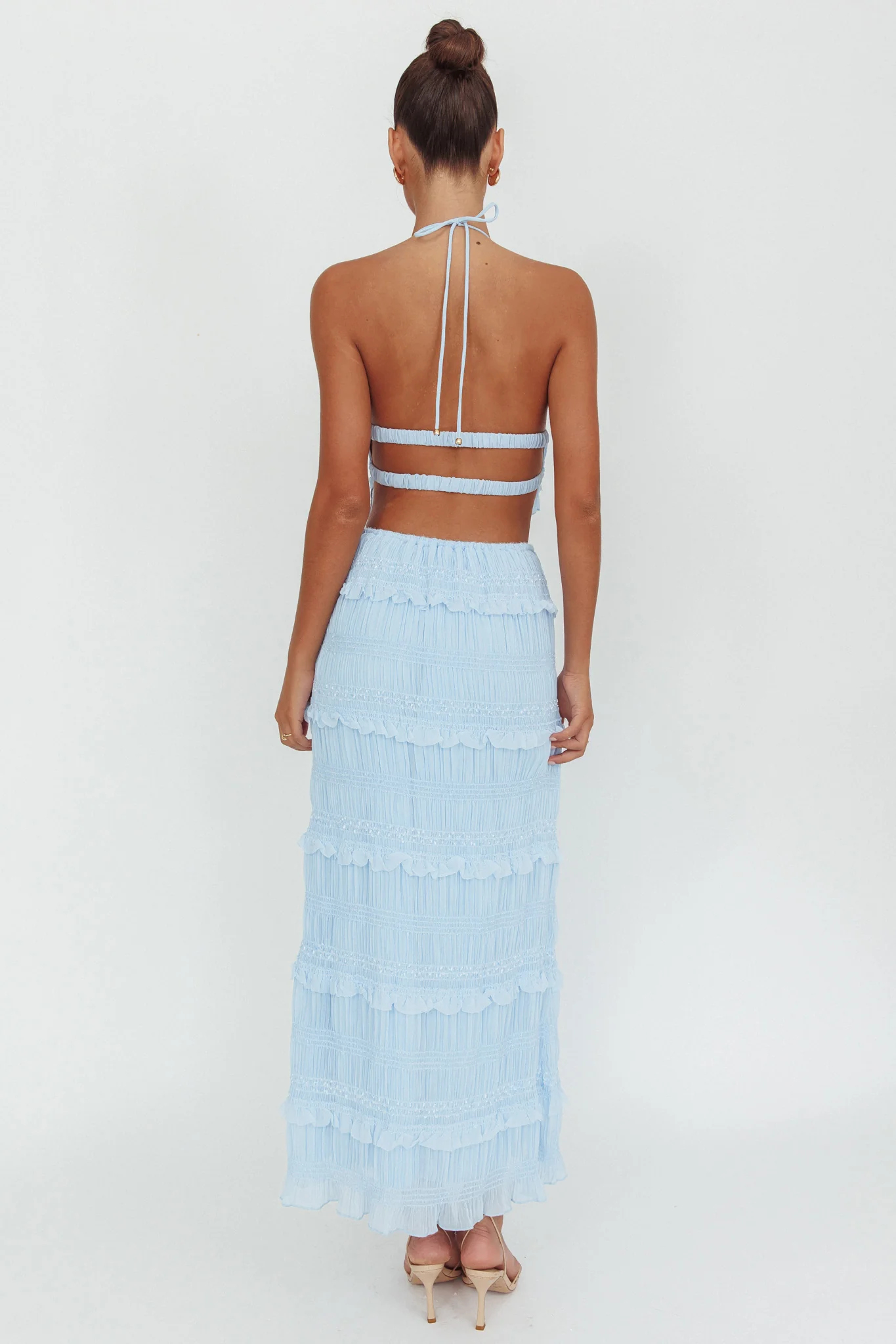 Helios Shirred Sequin Maxi Skirt Blue - Seraphlike