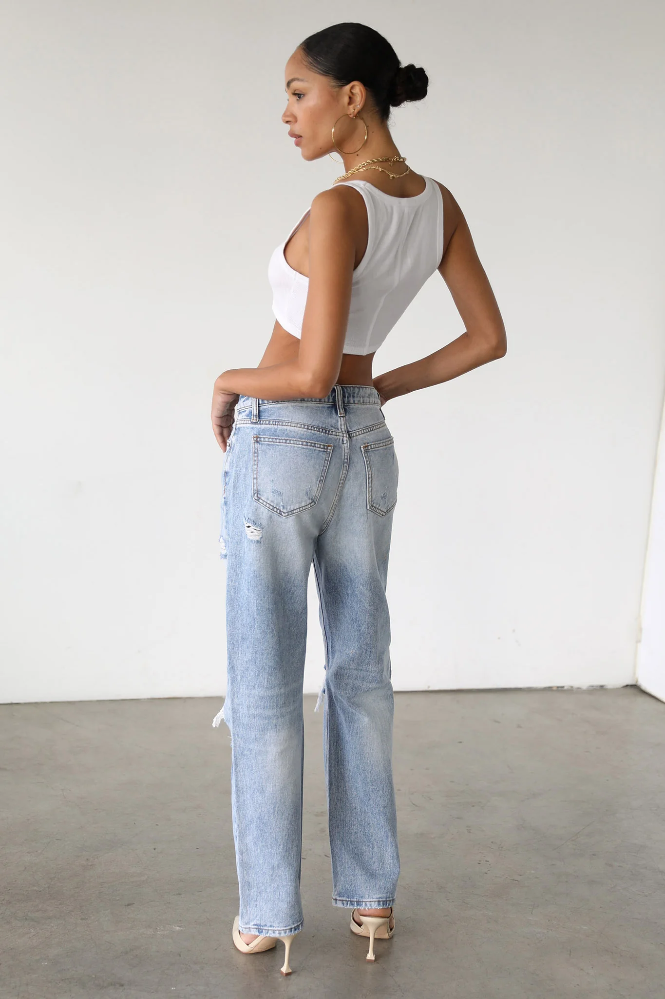 DOGMA High Rise Straight Leg Denim Jeans Distressed Light Wash - Seraphlike