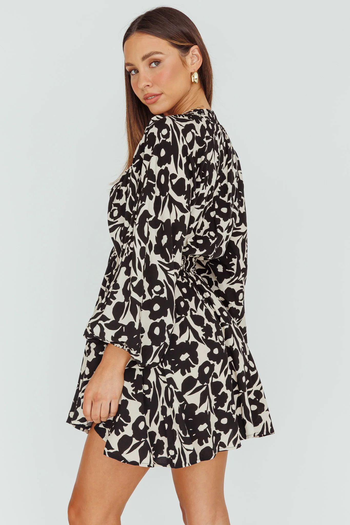 Going Your Way Long Sleeve Mini Dress Floral Black - Seraphlike