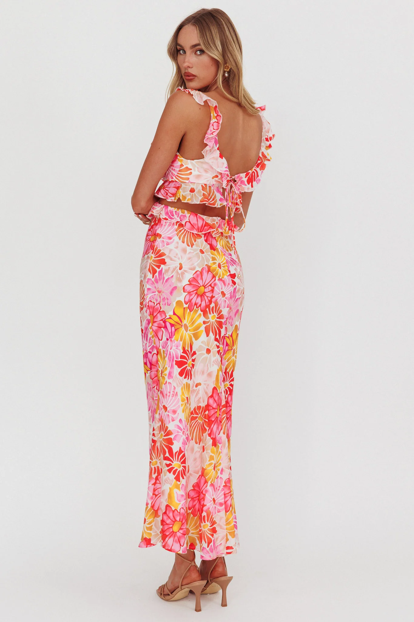 Second Chances Ruffle Trim Maxi Dress Flower Pink - Seraphlike