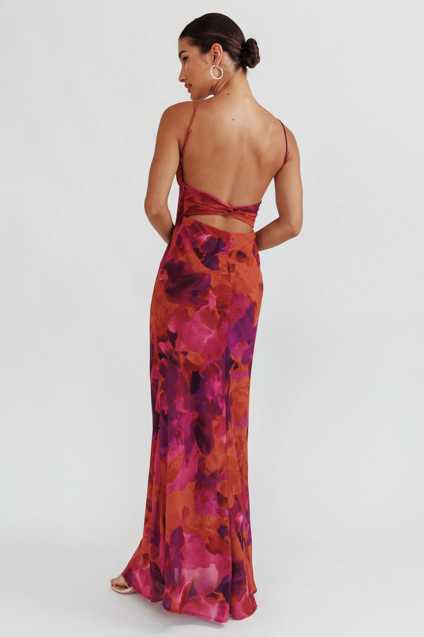 Nerida Low Back Twist Maxi Dress Dark Rose - Seraphlike