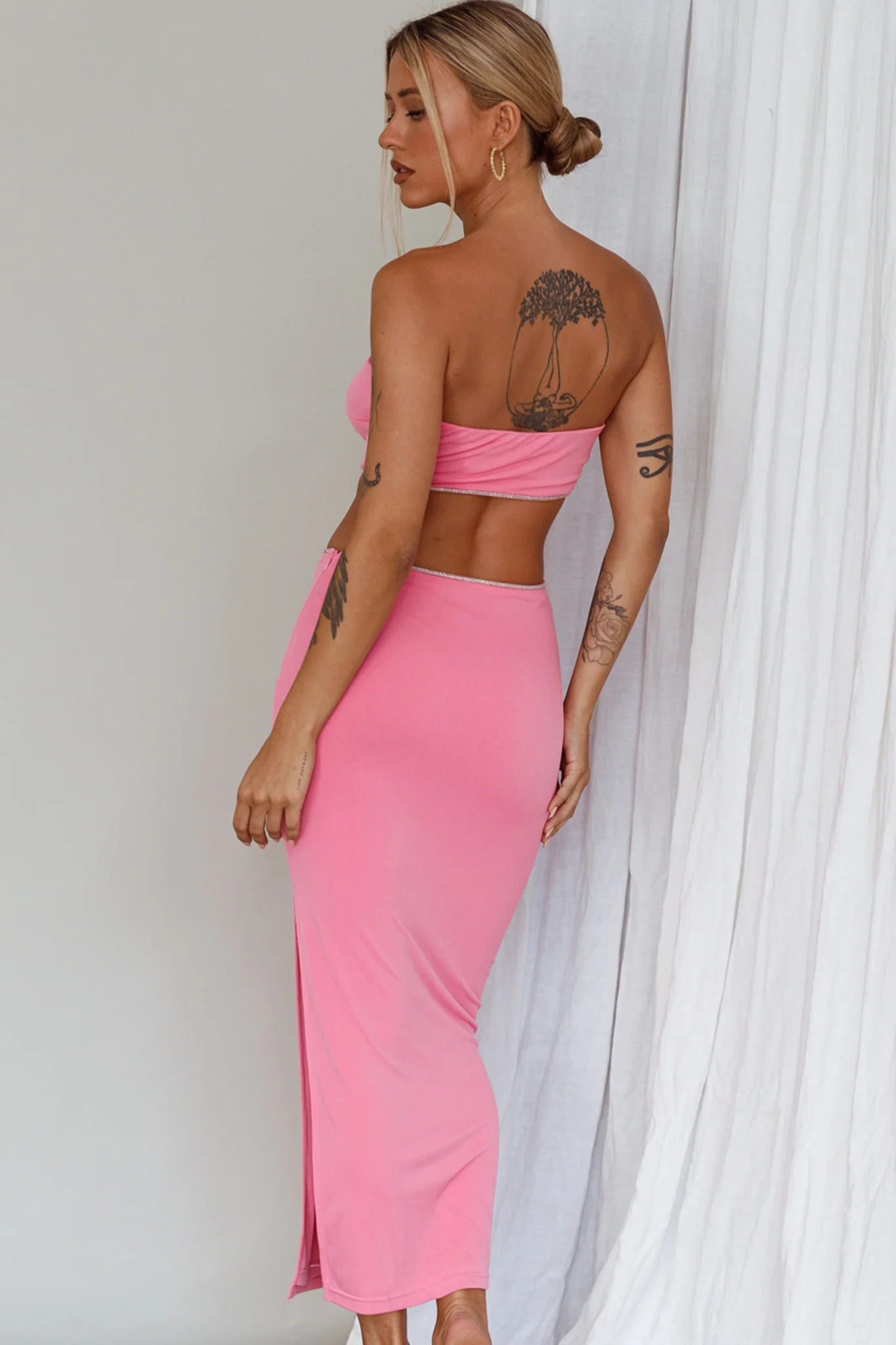 Bridget Cut-Out Midi Dress Barbie Pink - Seraphlike