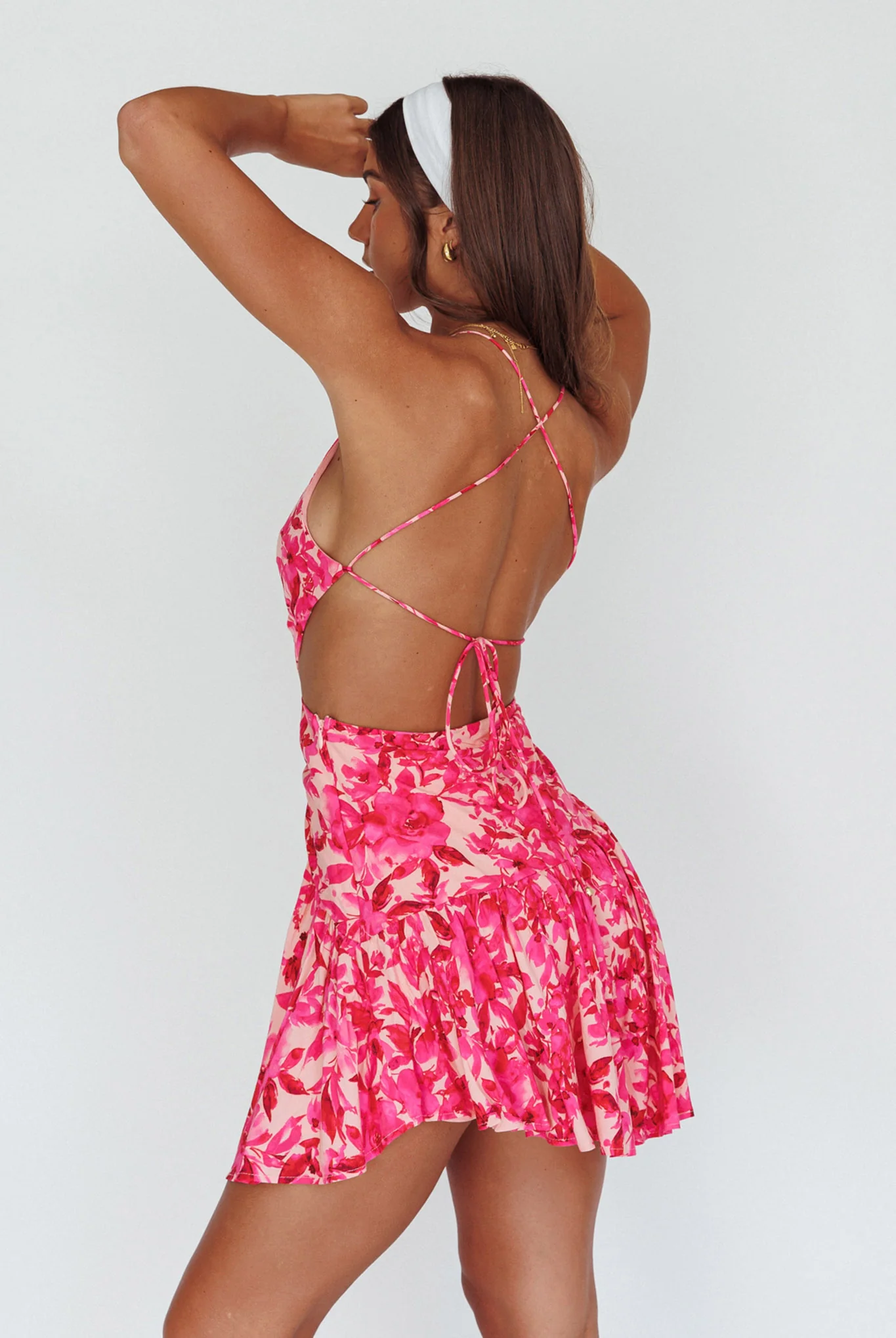 Destination Open Back Mini Dress Floral Pink - Seraphlike