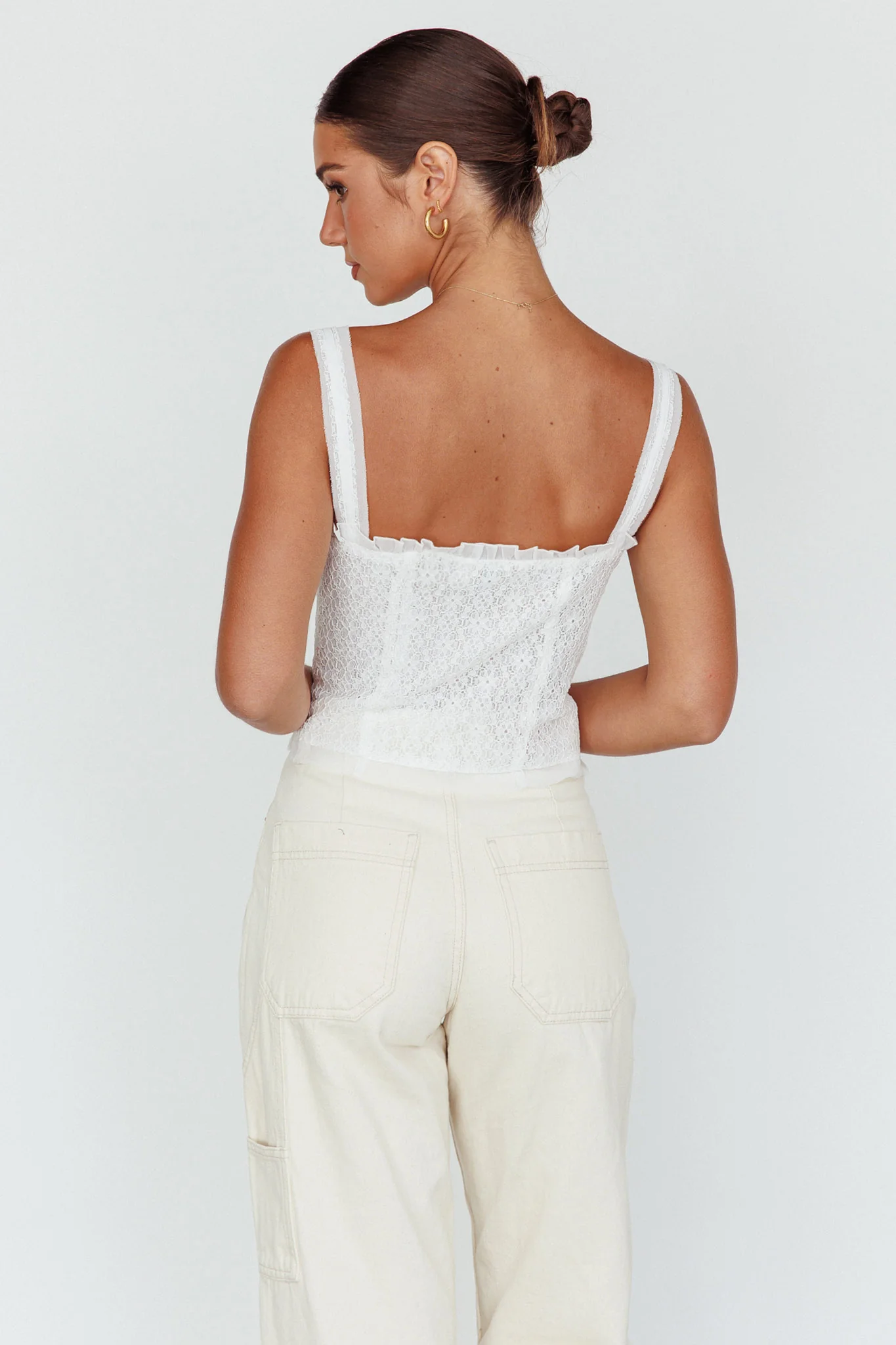 Never Miss Lace-Up Bust Top White - Seraphlike