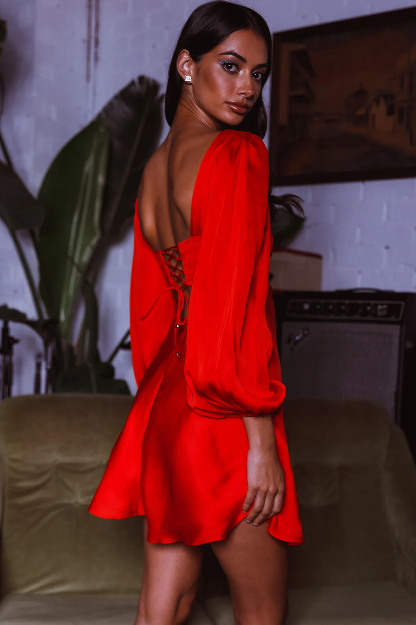 Jonah Lace-Up Back Mini Dress Red - Seraphlike