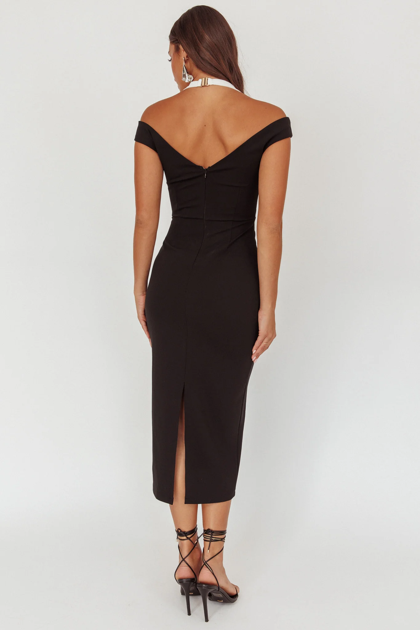 Tyla Contrast Mesh Halter Midi Dress Black - Seraphlike