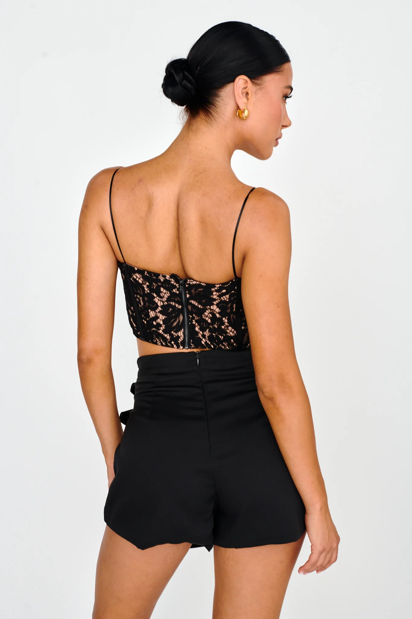 Love Wild Satin & Lace Crop Top Black - Seraphlike