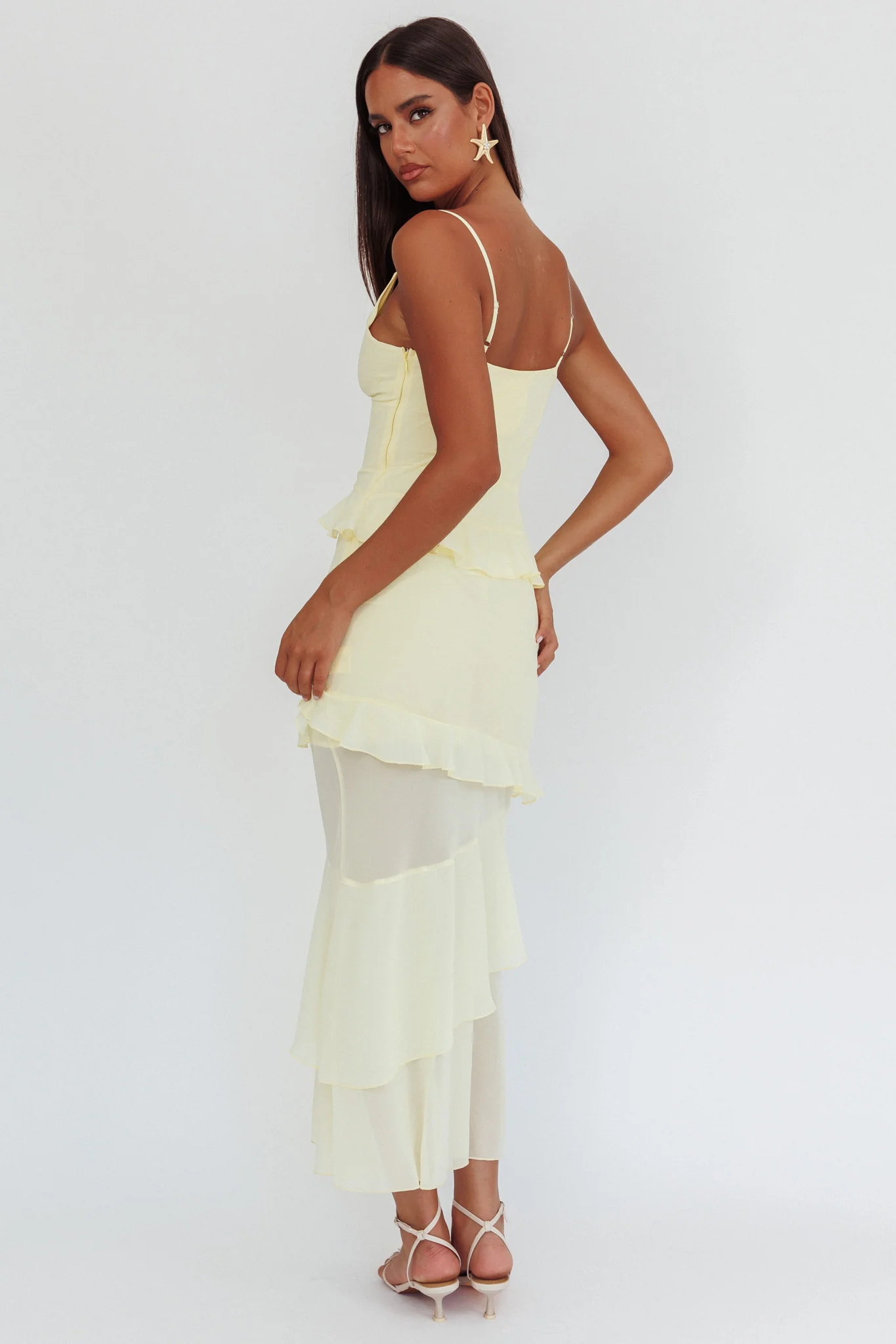 Marlie Frill Trim Rosette Maxi Dress Butter - Seraphlike
