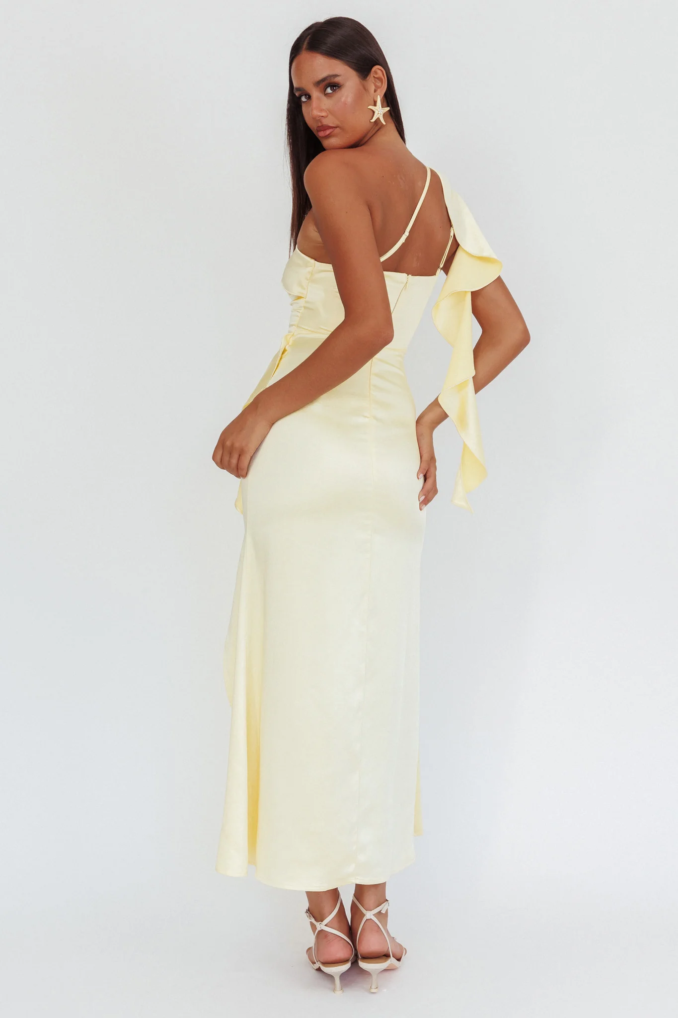 Carmel One-Shoulder Split Maxi Dress Butter - Seraphlike