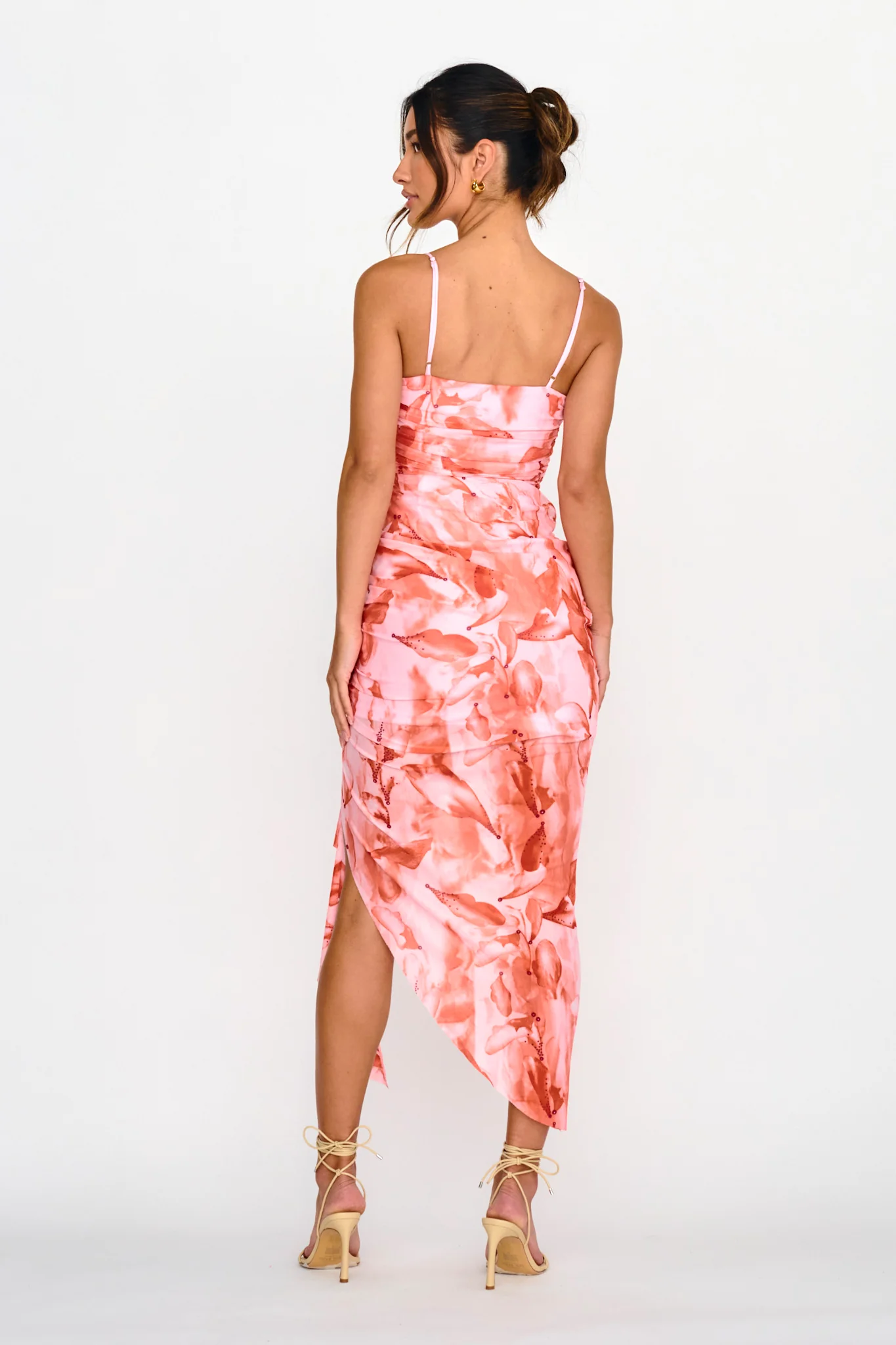 Your Destiny Ruched Asymmetrical Hem Dress Pink - Seraphlike