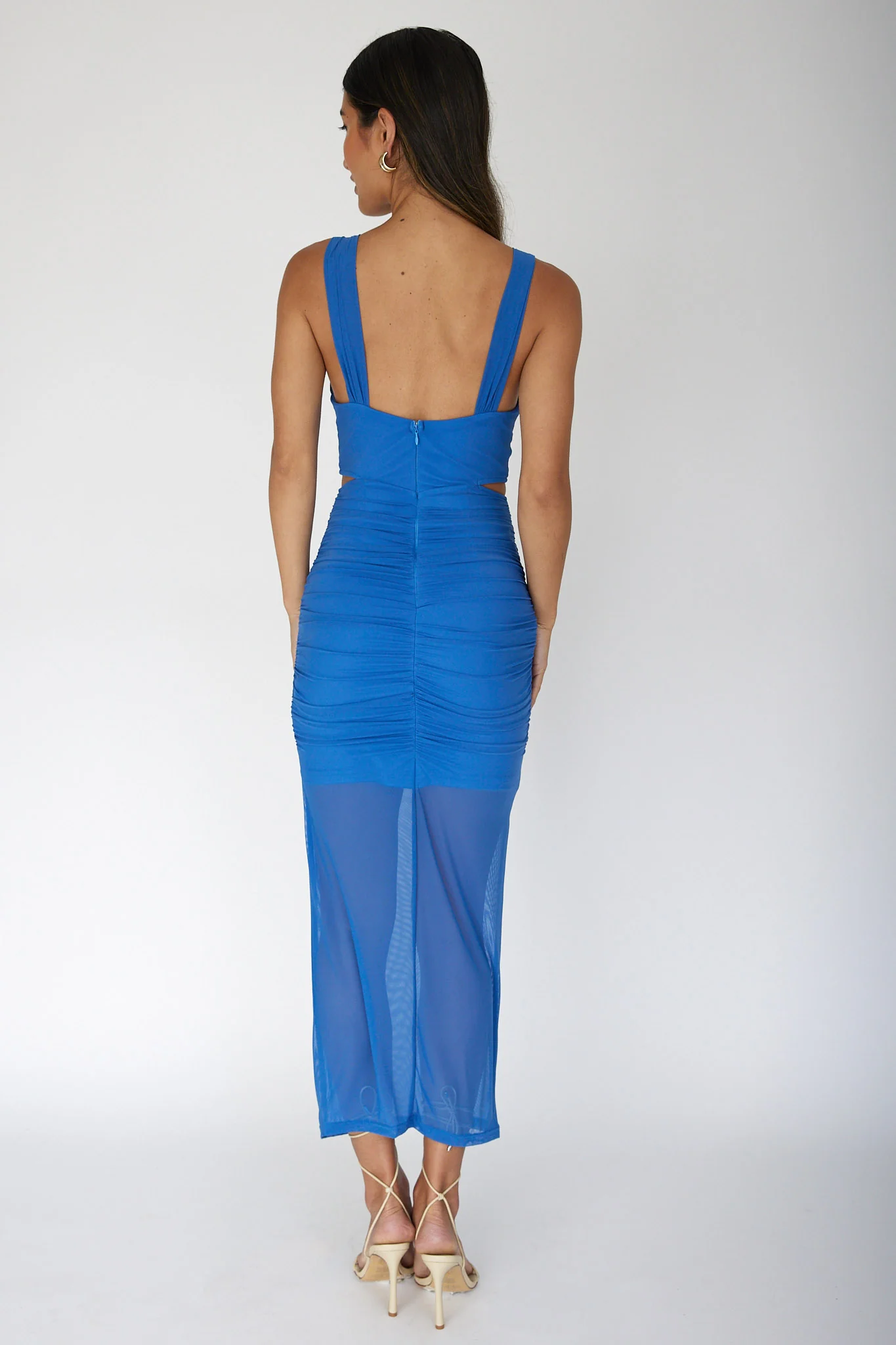 Willa Ruched Cut-Out Midi Dress Blue - Seraphlike