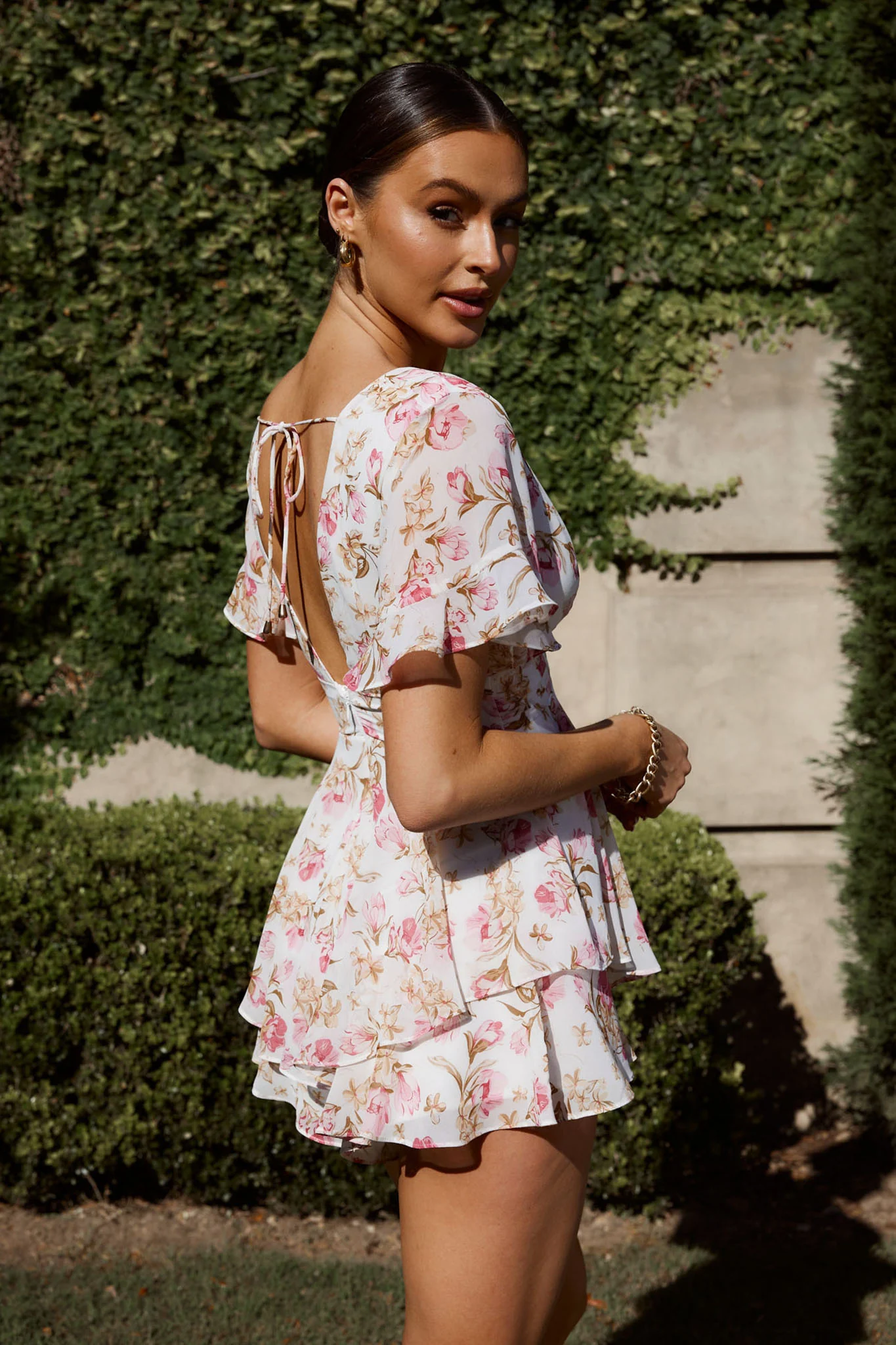 Golden Light Pintuck Pleat Romper Floral White - Seraphlike