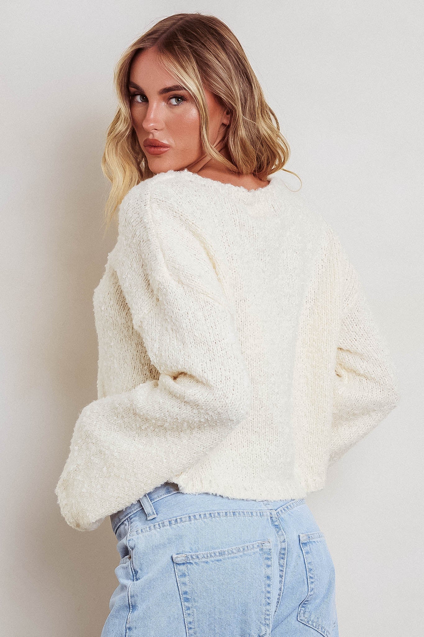Strasbourg Flared Cuff Drop Shoulder Sweater Cream - Seraphlike