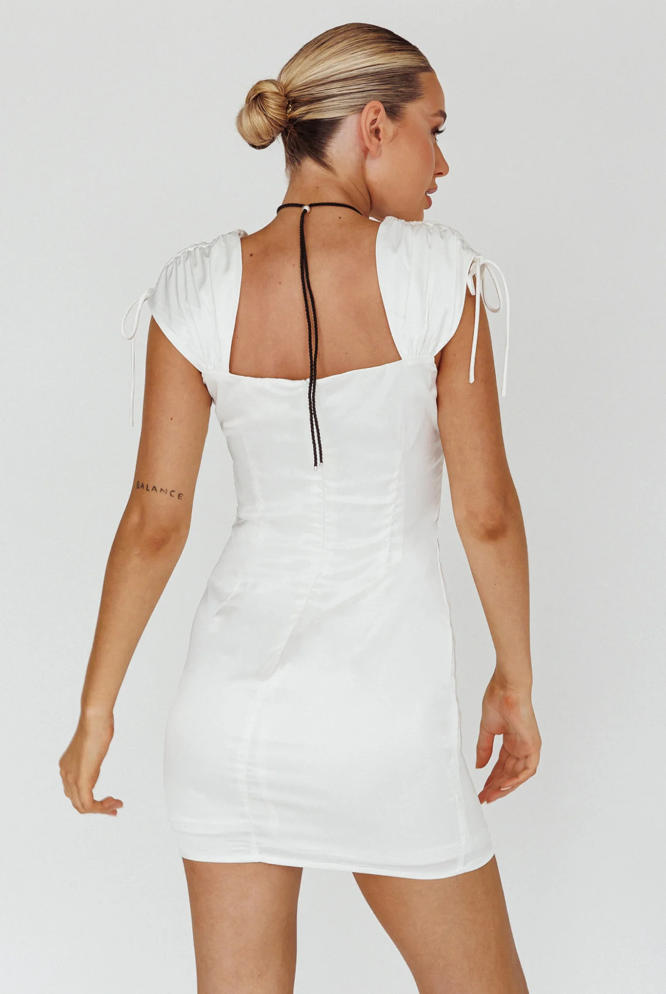 Yris String Tie Detail Mini Dress Off White - Seraphlike