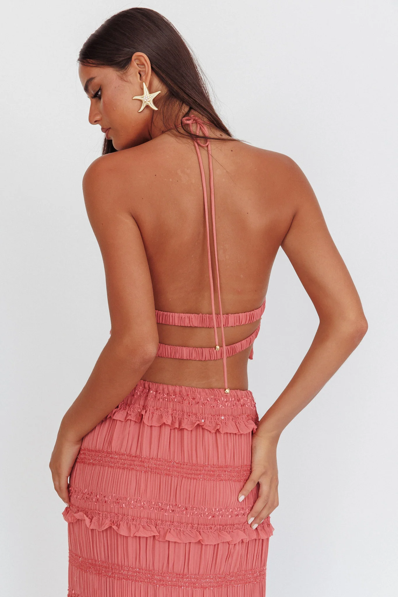 Helios Halterneck Shirred Sequin Top Rose - Seraphlike