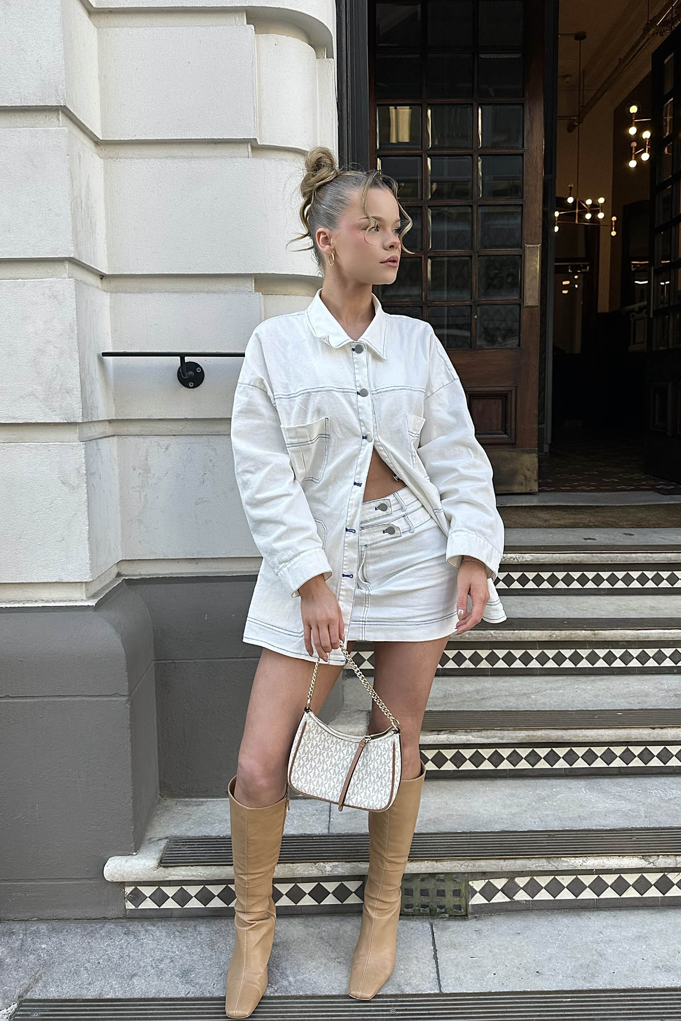 With The Band Accent Stitch Mini Skirt White - Seraphlike