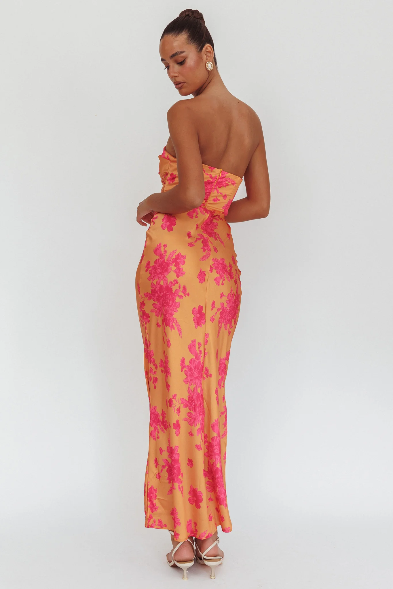 City Of Stars Strapless Maxi Dress Floral Orange - Seraphlike