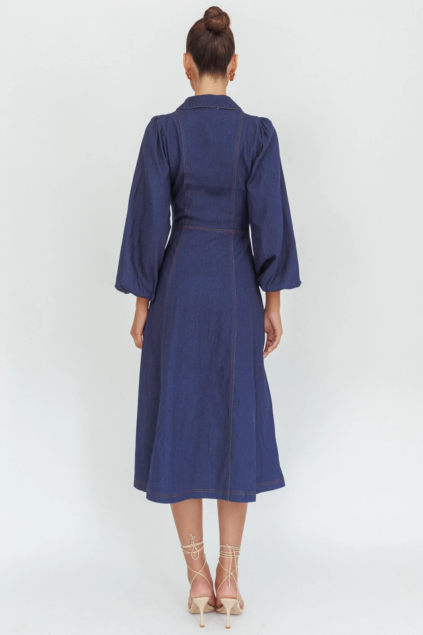 Ania Long Balloon Style Midi Dress Dark Denim - Seraphlike