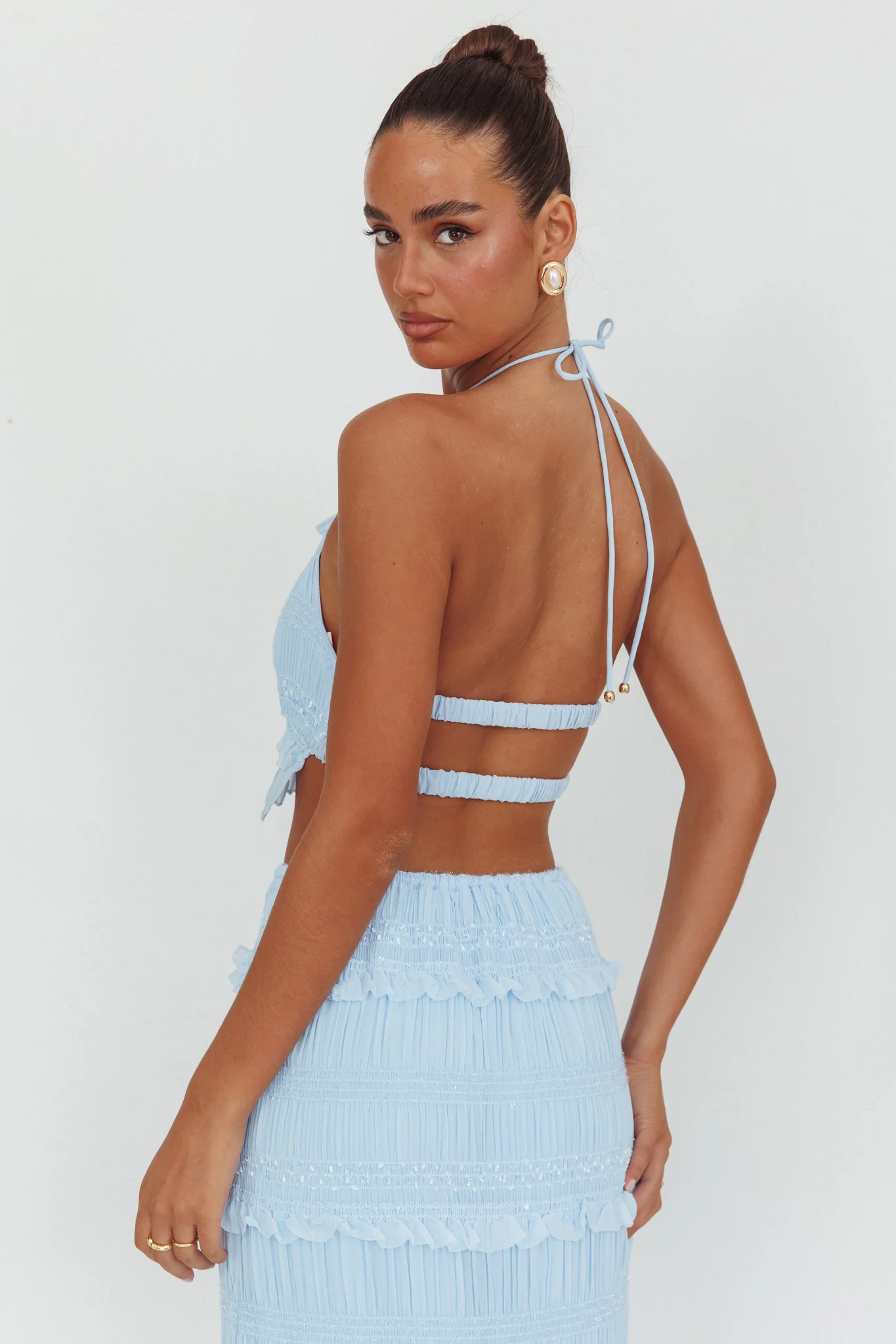 Helios Halterneck Shirred Sequin Top Blue - Seraphlike