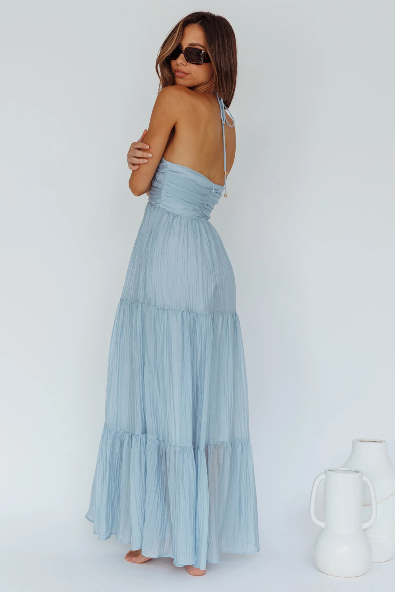 Asiah Halterneck Maxi Dress Ice Blue - Seraphlike