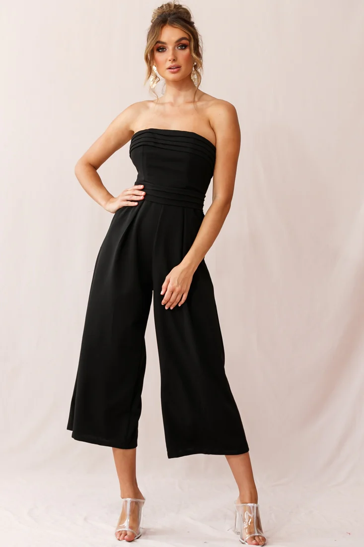 Chosen Strapless Wide Leg Jumpsuit Black - Seraphlike