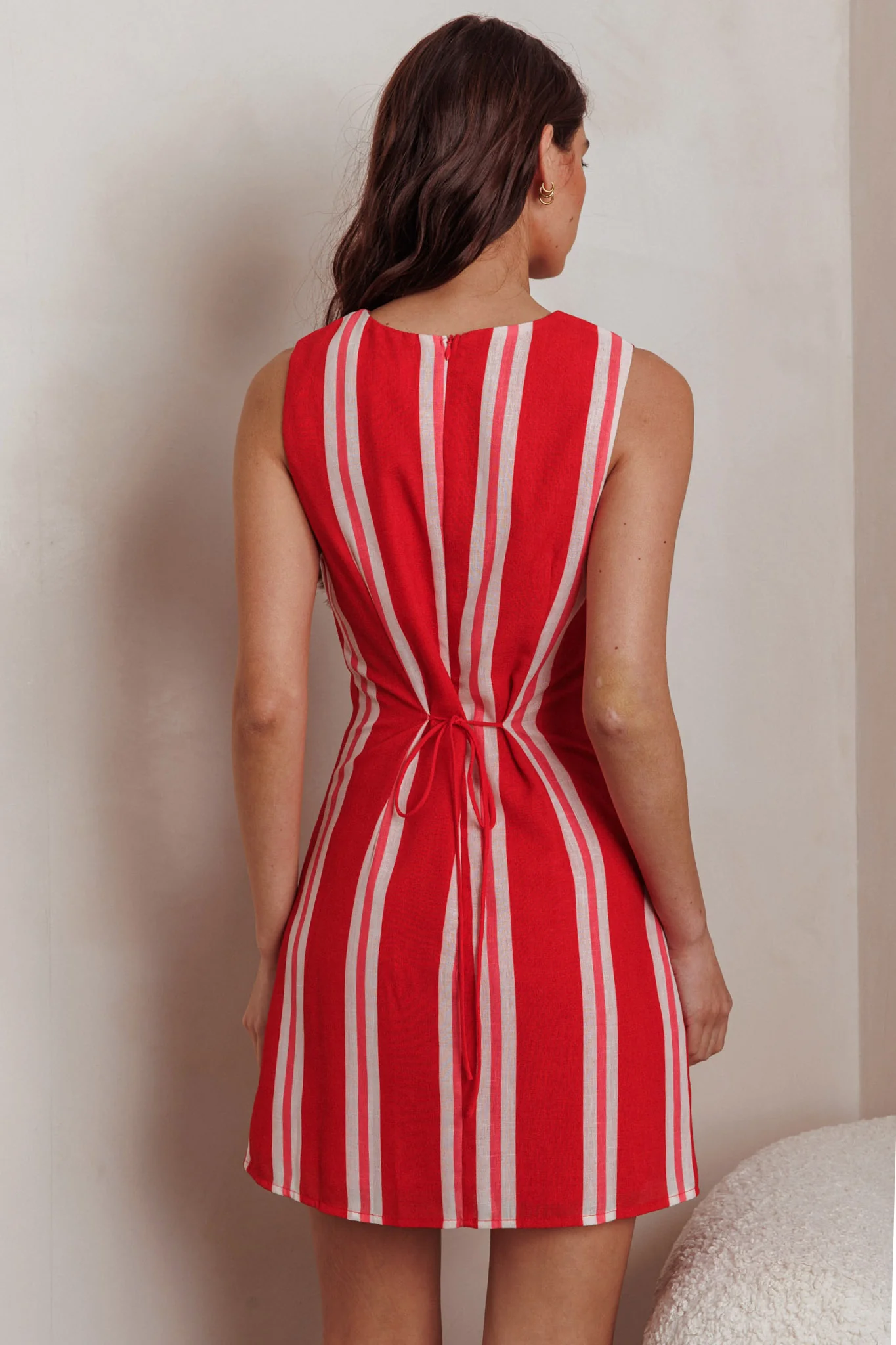Kalena Faux Placket Mini Dress Stripe Red - Seraphlike