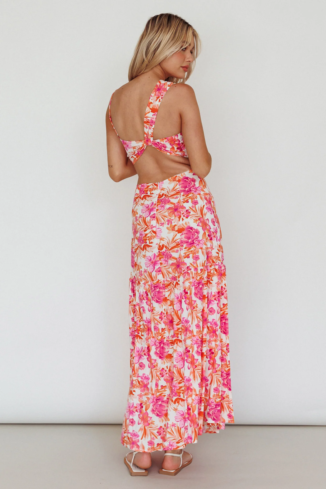Evening Breeze Cut-Out Waist Maxi Dress Floral Pink - Seraphlike