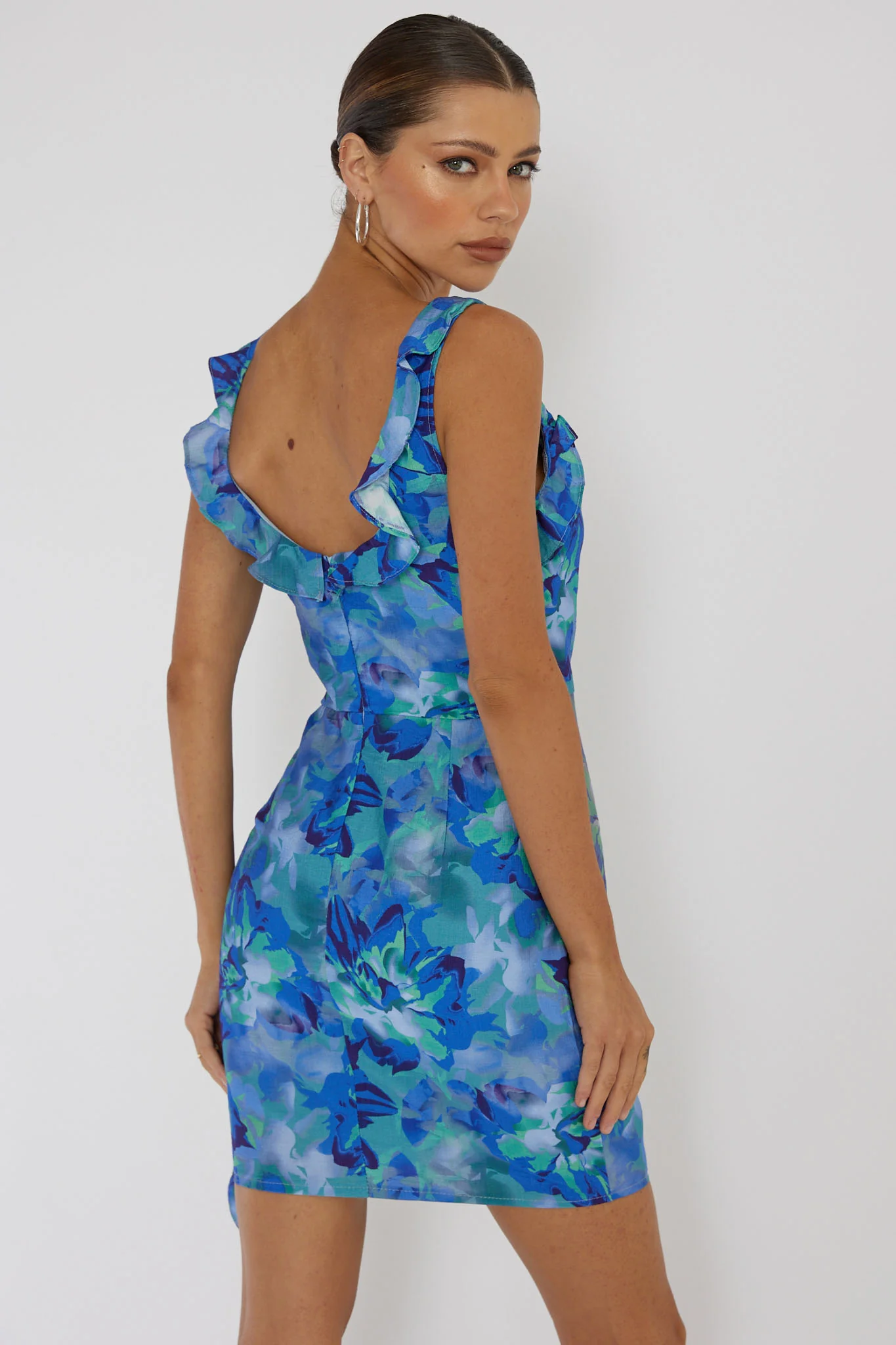 Heart Beat Ruffle Trim Mini Dress Blue - Seraphlike