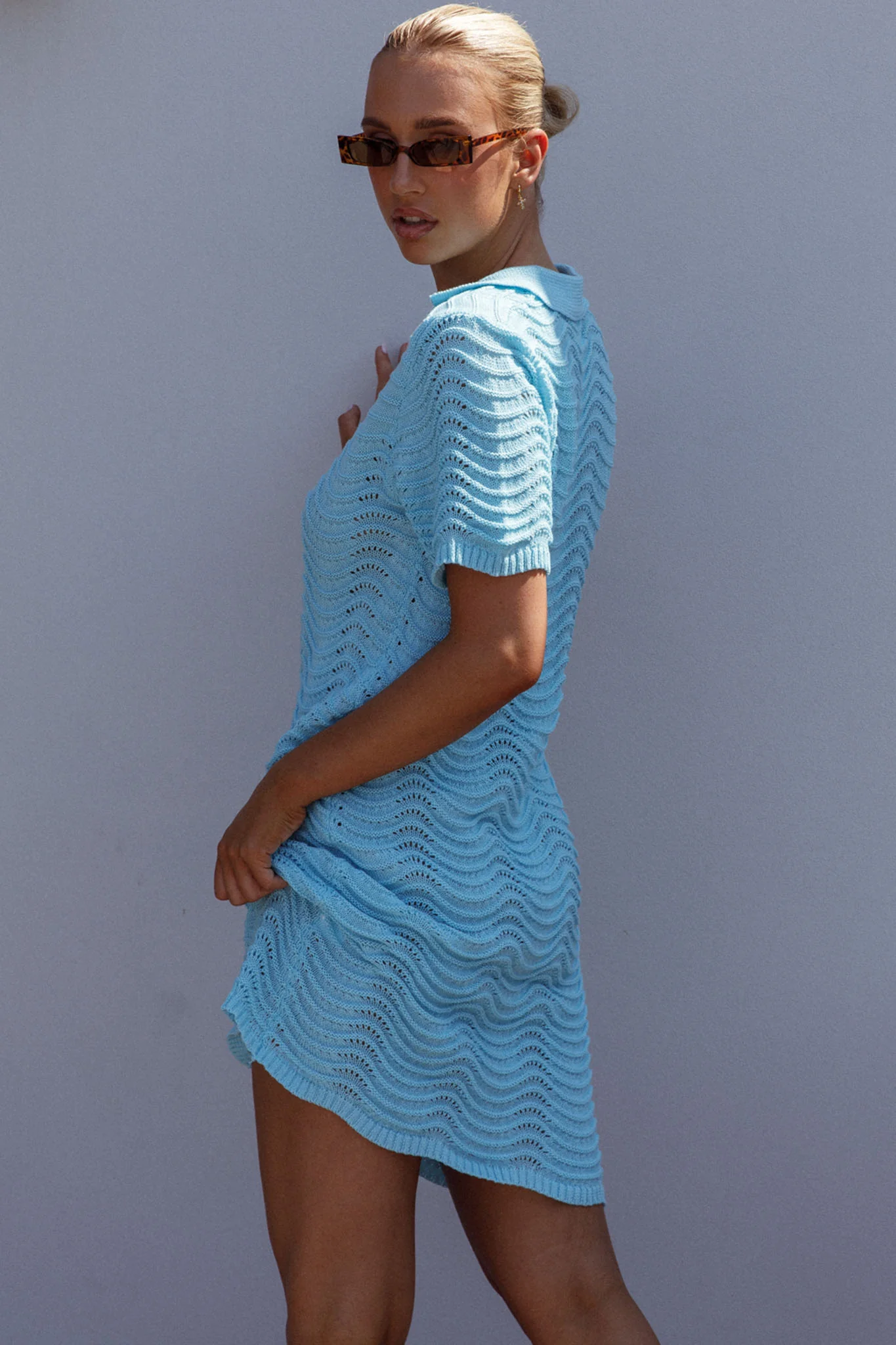 Glennon Crochet Shirt Dress Soft Blue - Seraphlike
