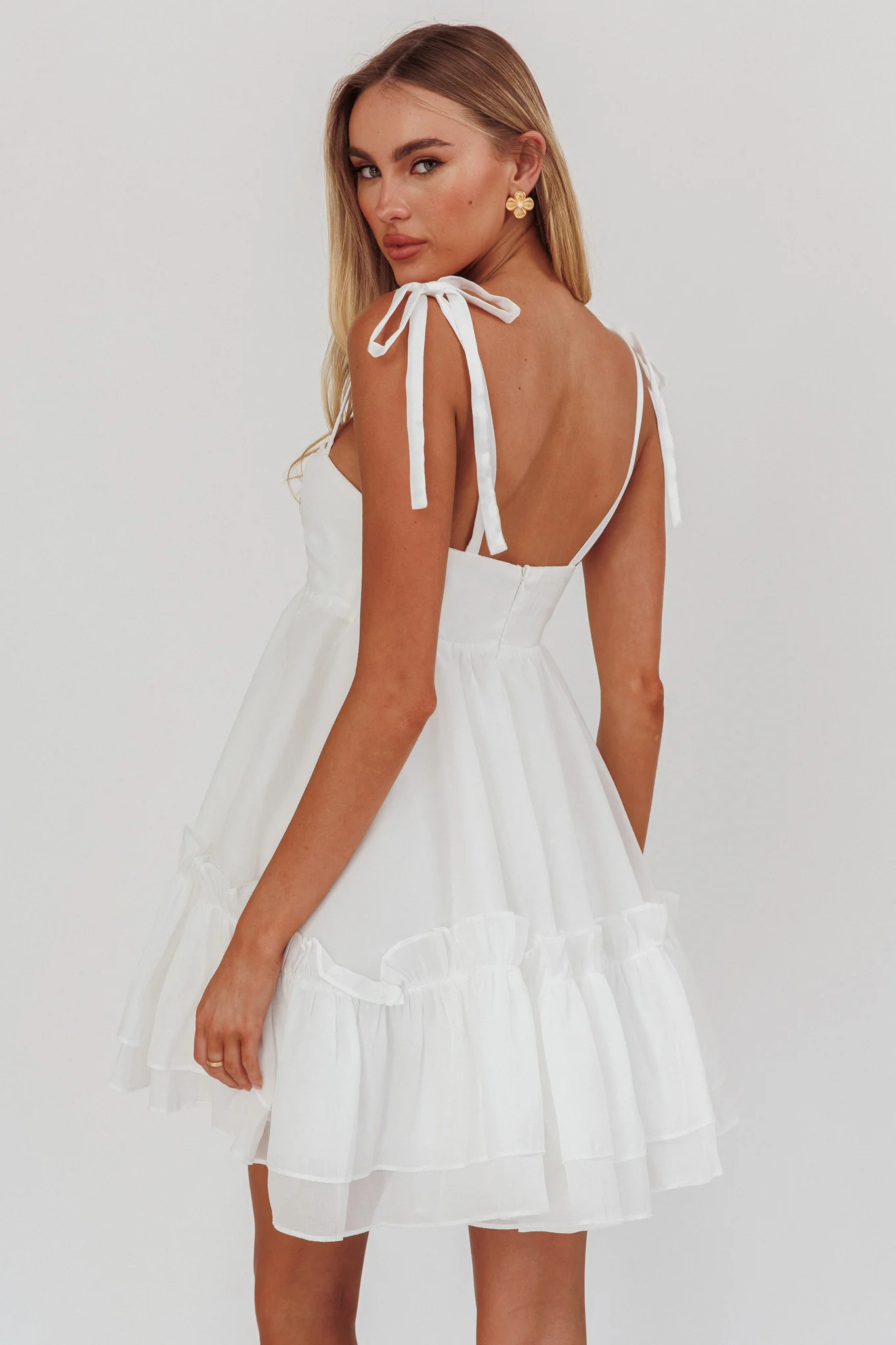 Dream Chaser Frill Hem Babydoll Dress White - Seraphlike
