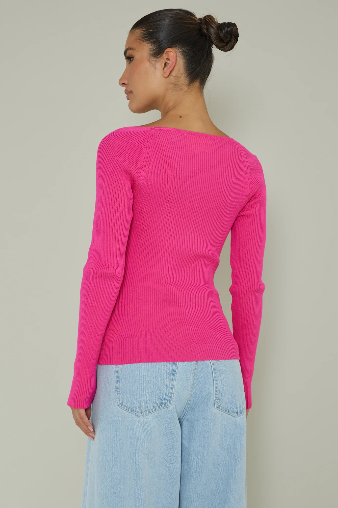 Switch Focus Long Sleeve Knit Top Hot Pink - Seraphlike