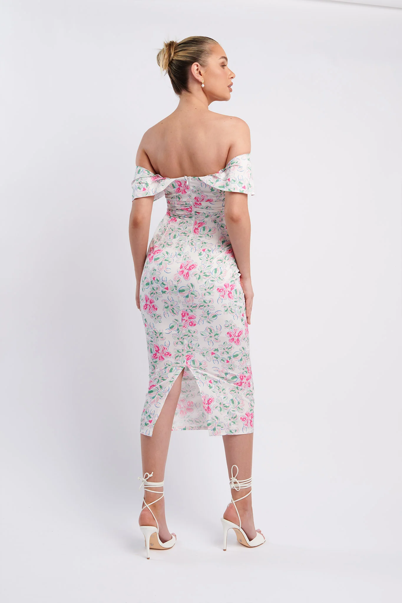 Lillianne Off-Shoulder Midi Dress Floral Pink - Seraphlike