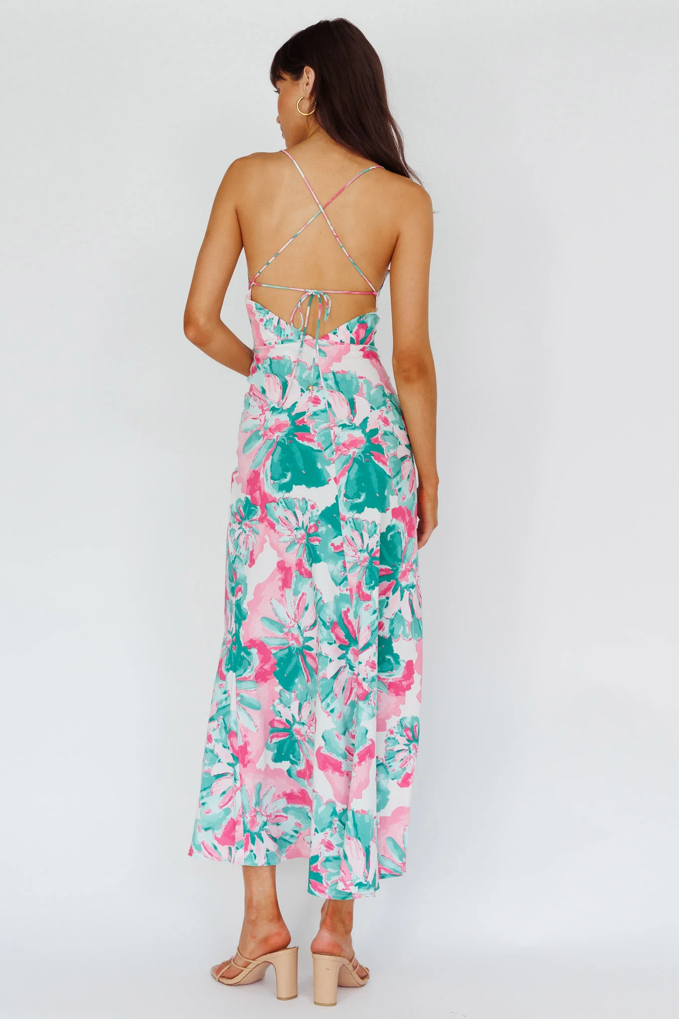 Alora Tie-Up Back Maxi Dress Flower Green - Seraphlike