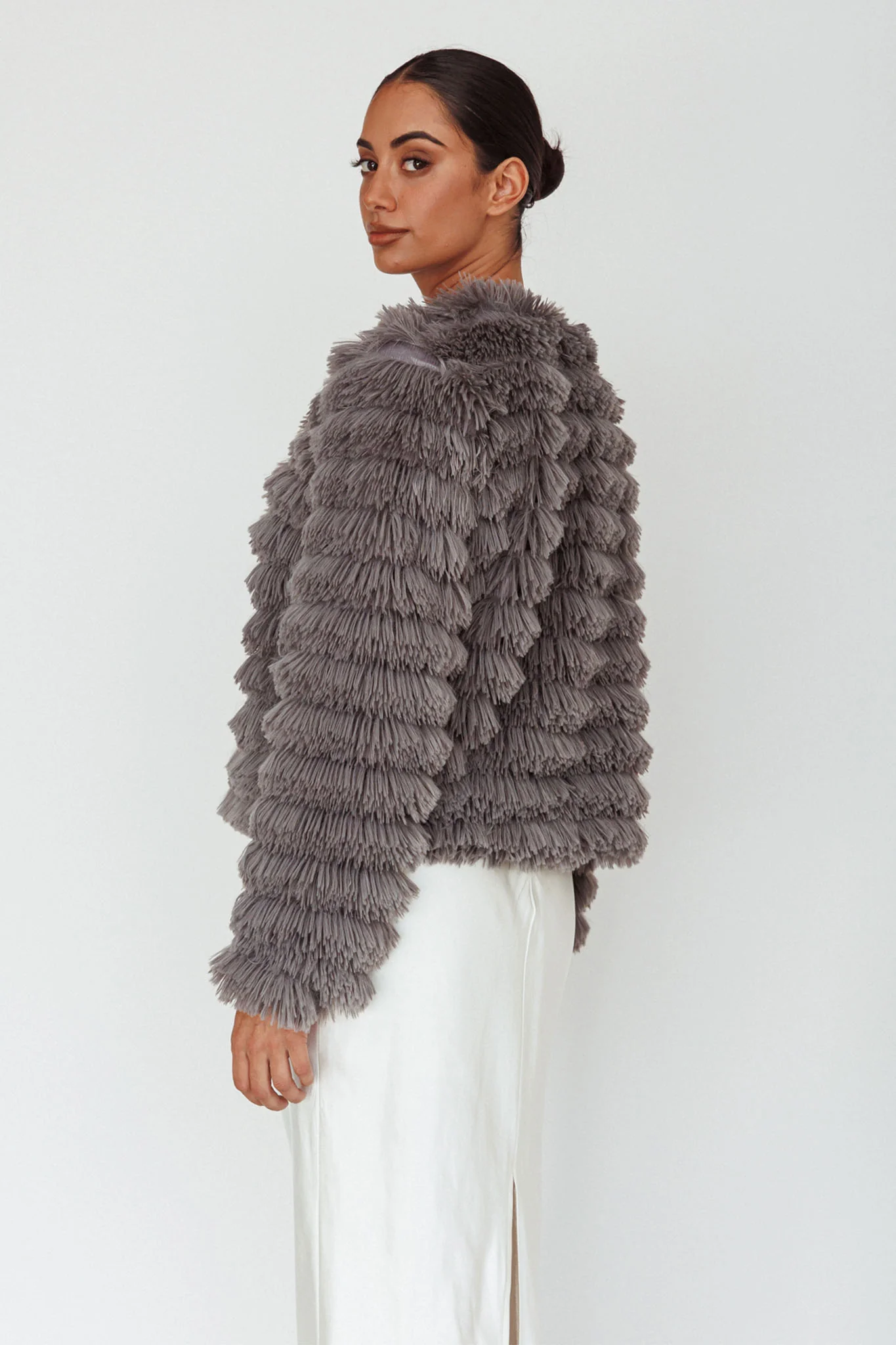 Montana Shaggy Faux Fur Coat Grey - Seraphlike