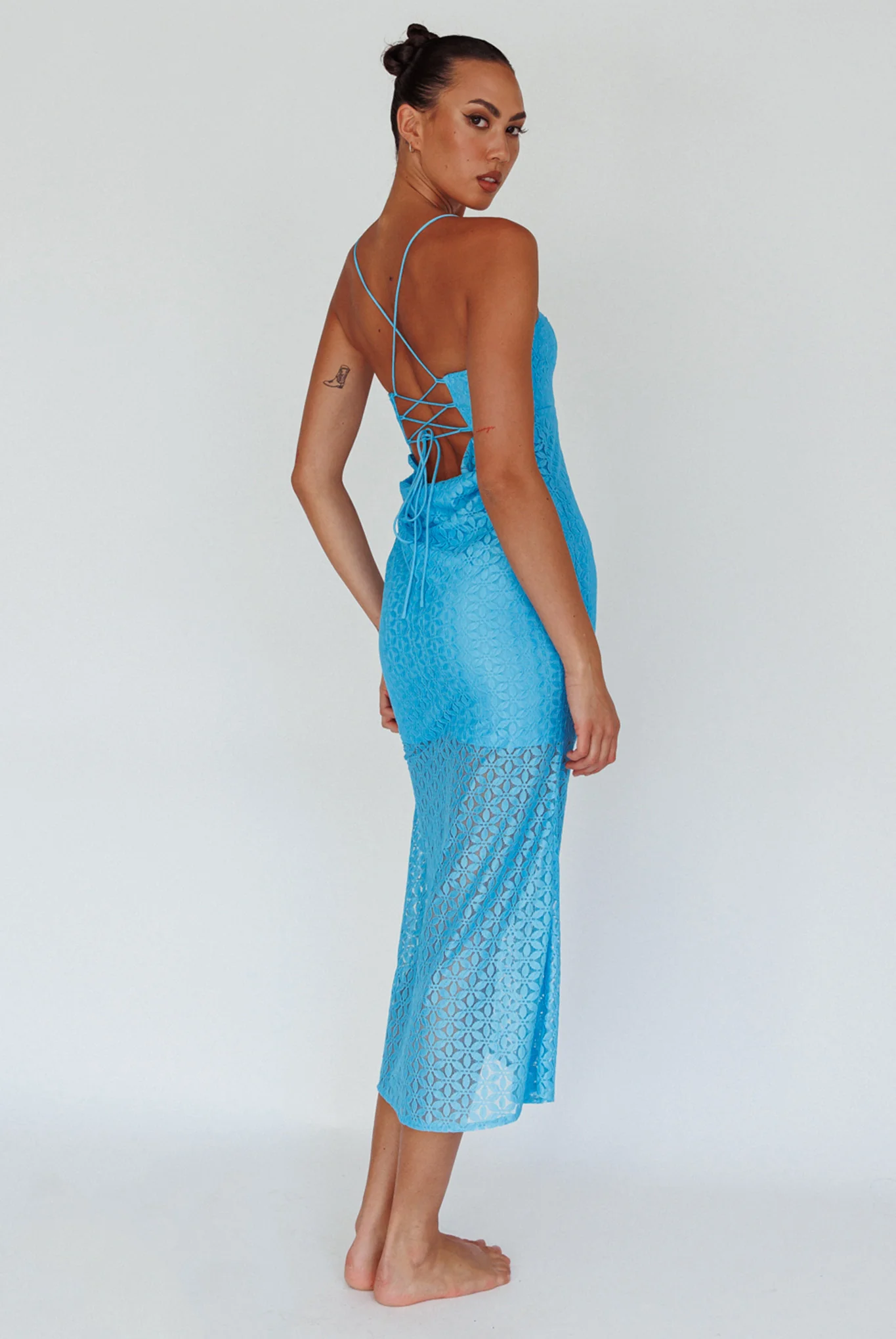 Lazy Daisy Flower Strap Midi Dress Blue - Seraphlike