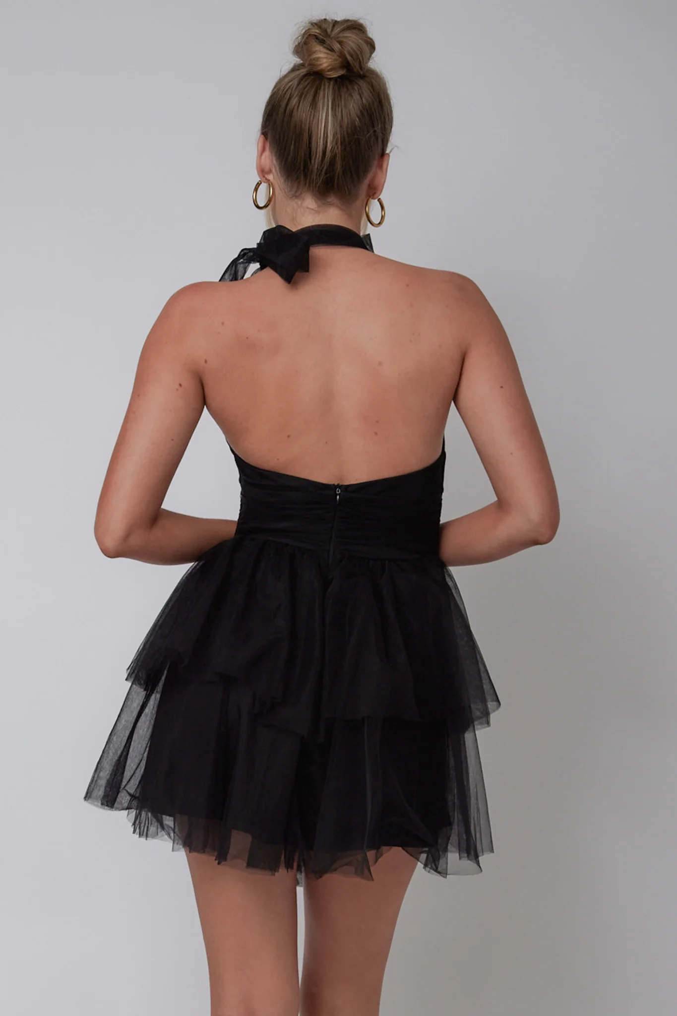 Andria Halterneck Tulle Mini Dress Black - Seraphlike